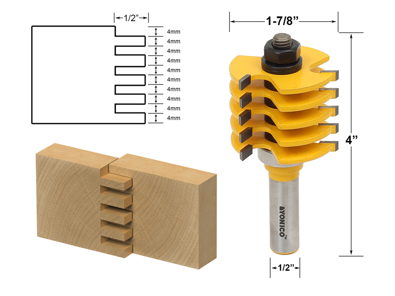 Joinery Finger Joint Box Joint Router Bit Adjustable 5 Blade 3 Flute 1/2" Shank