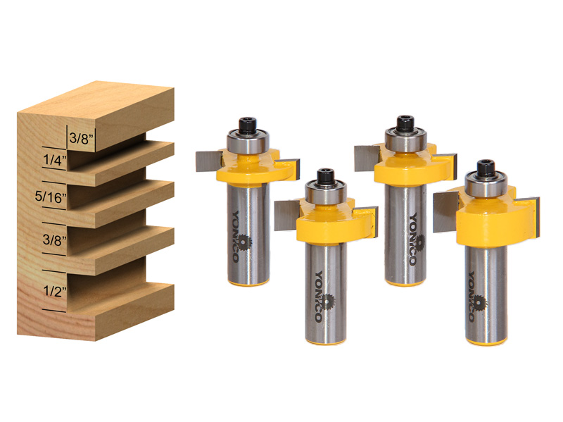 Rabbet & Slot 4 Bit Slotting/Grooving Router Bit Set 1/2" Shank