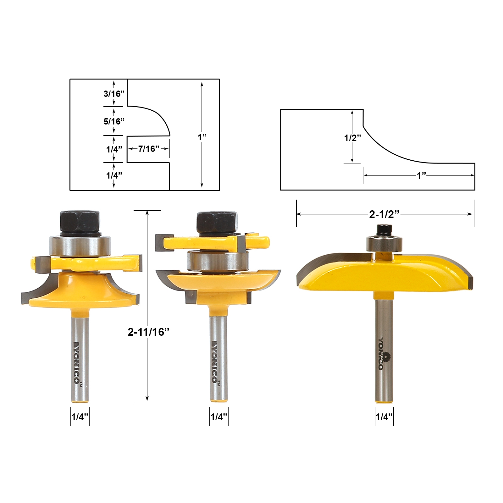 Router Bit Sets Door & Window Sets Round Over 3 Bit Raised Panel