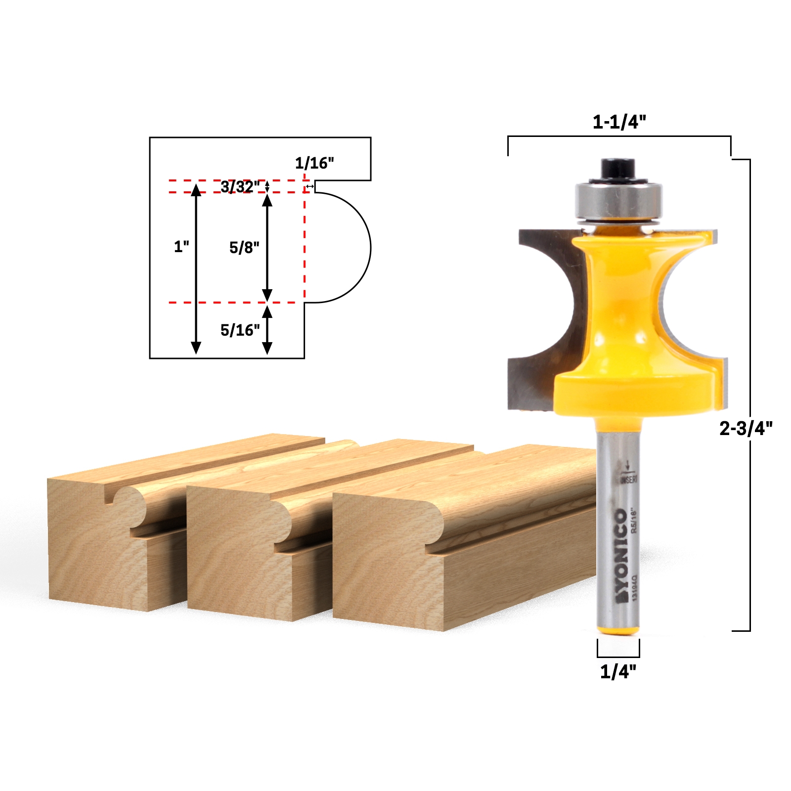 Edging Bullnose 5/16" Radius Corner Bead Router Bit 1/4" Shank