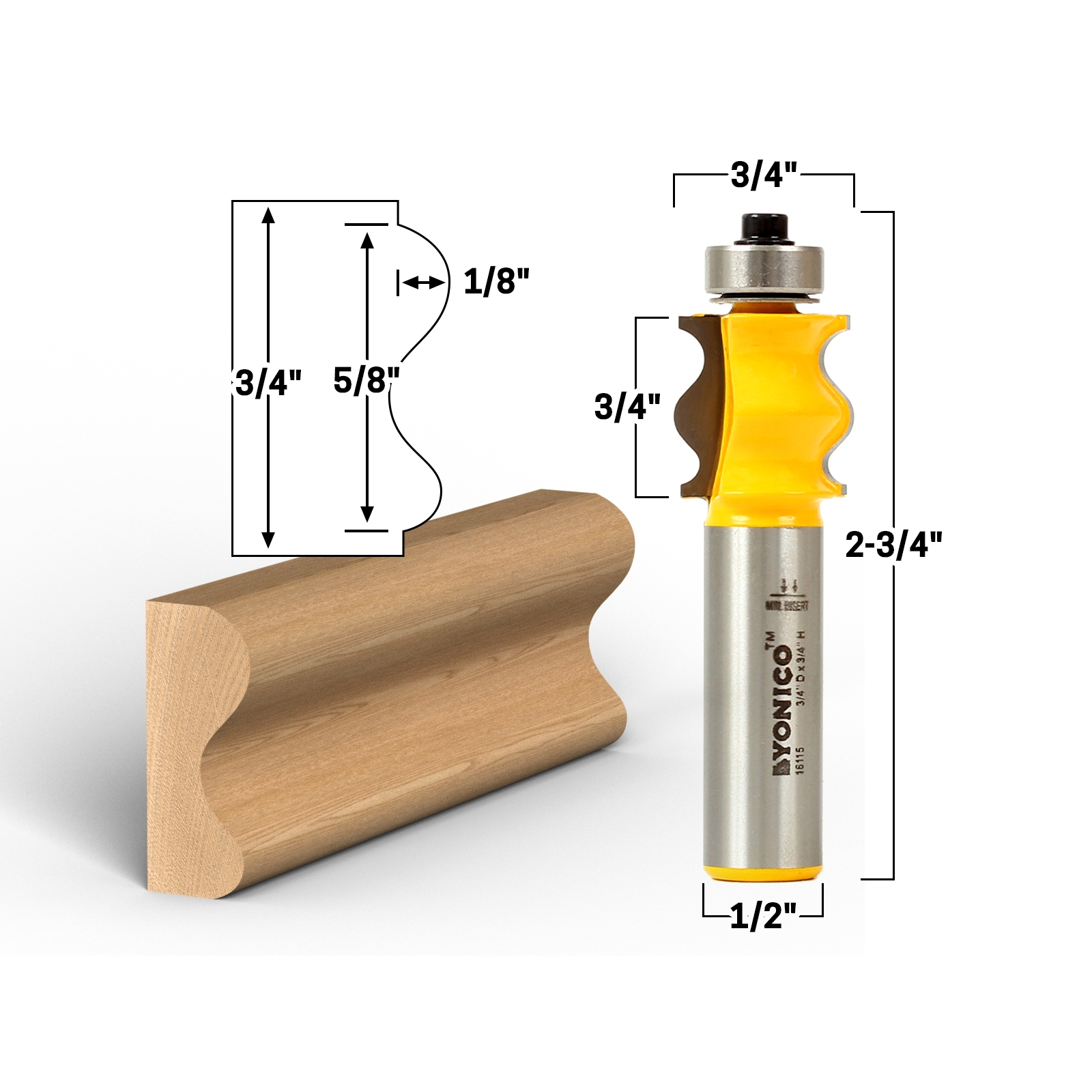 3/4" Picture Frame Molding Router Bit 1/2" Shank Yonico 16115