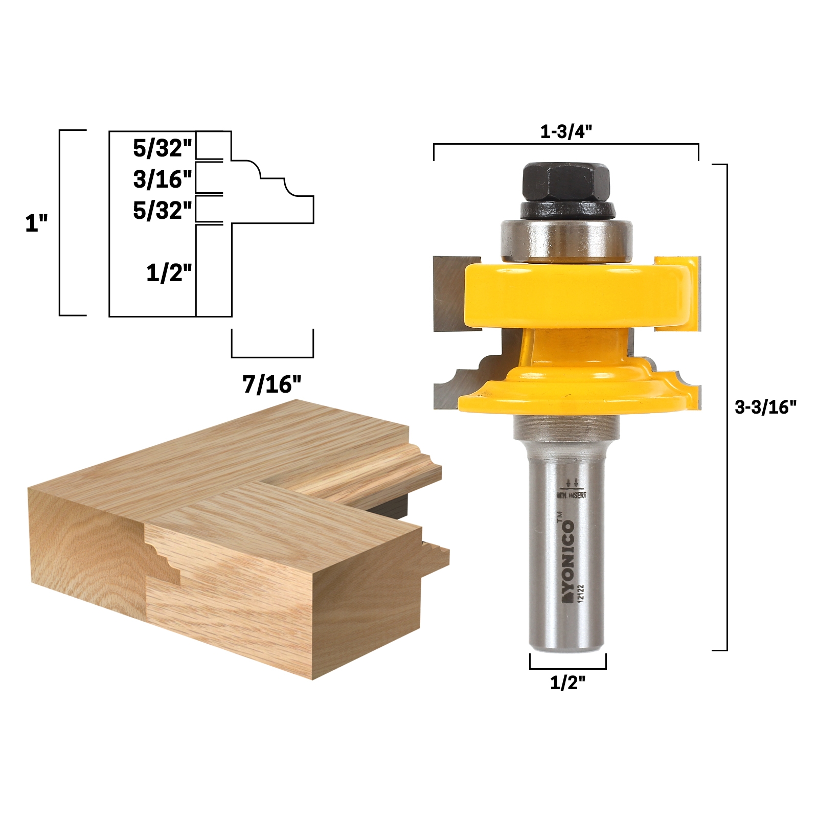 1 Pc Glass Door Rail Stile Reversible Router Bit 2 Shank 1 Pc Glass Door Rail Stile Reversible Router Bit 2 Shank Yonico 12122
