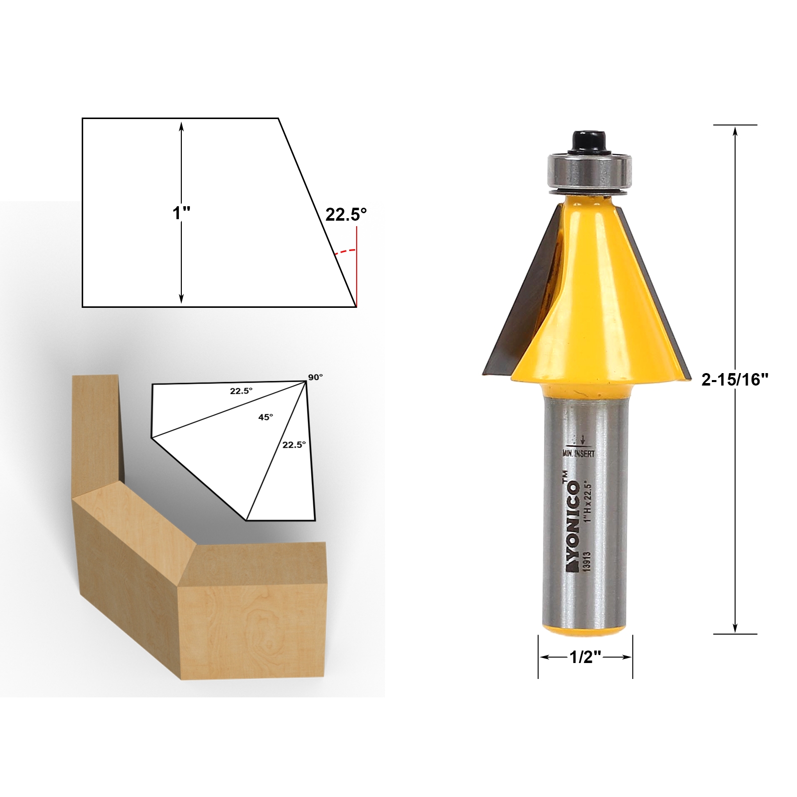 Edging Chamfer 22.5° Chamfer & Bevel Edging Router Bit 1/2
