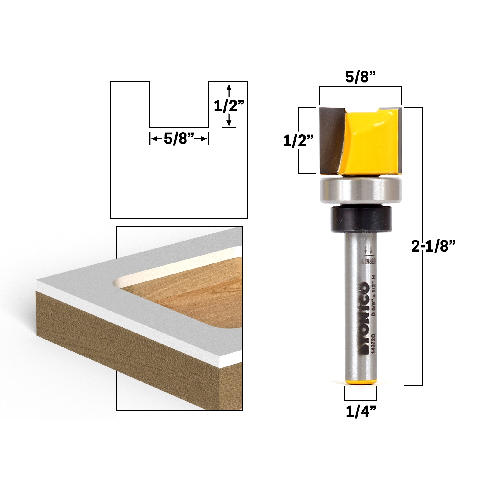 5/8" Flush Trim Template Router Bit 1/4" Shank Yonico 14072q