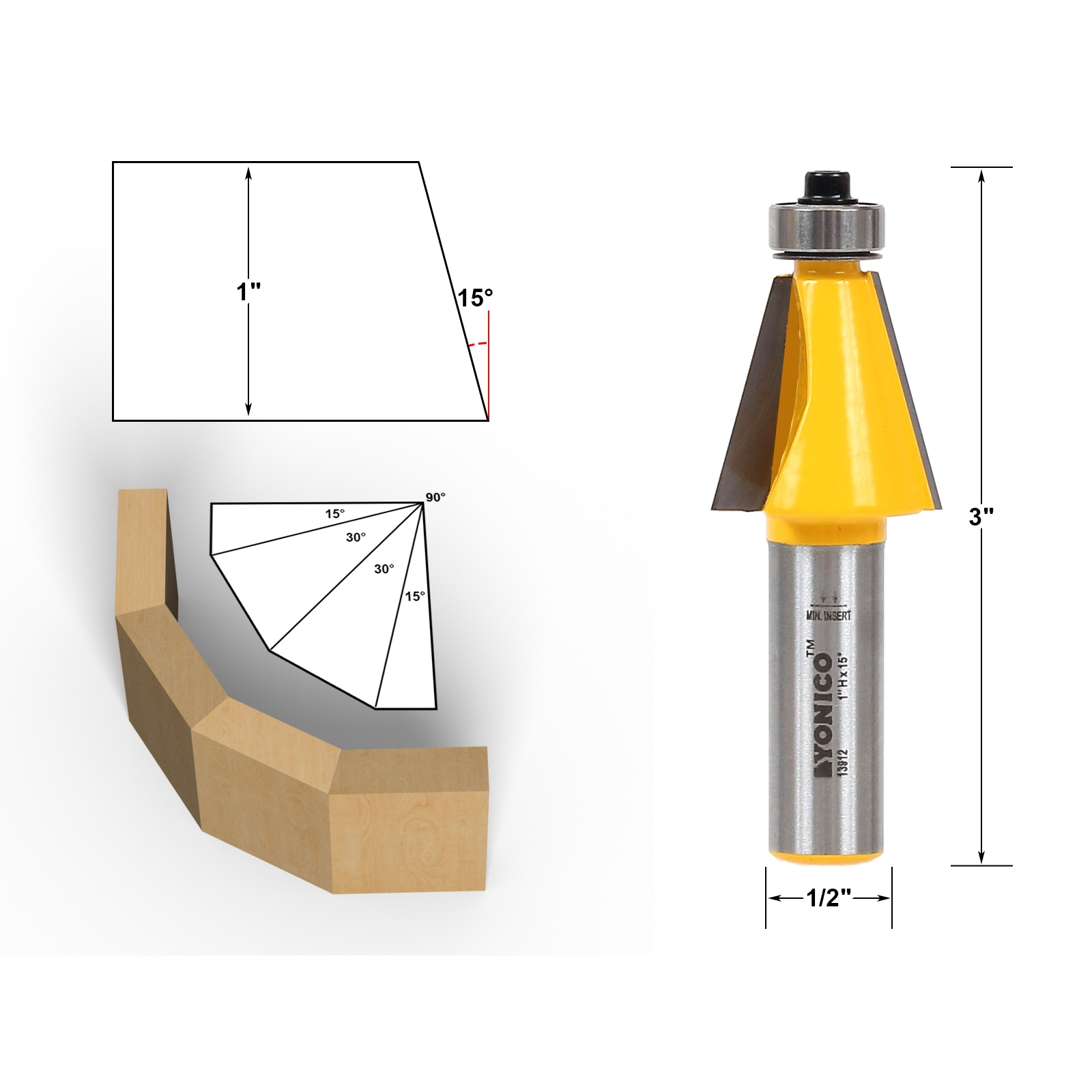 Edging Chamfer 15° Chamfer & Bevel Edging Router Bit 1/2" Shank
