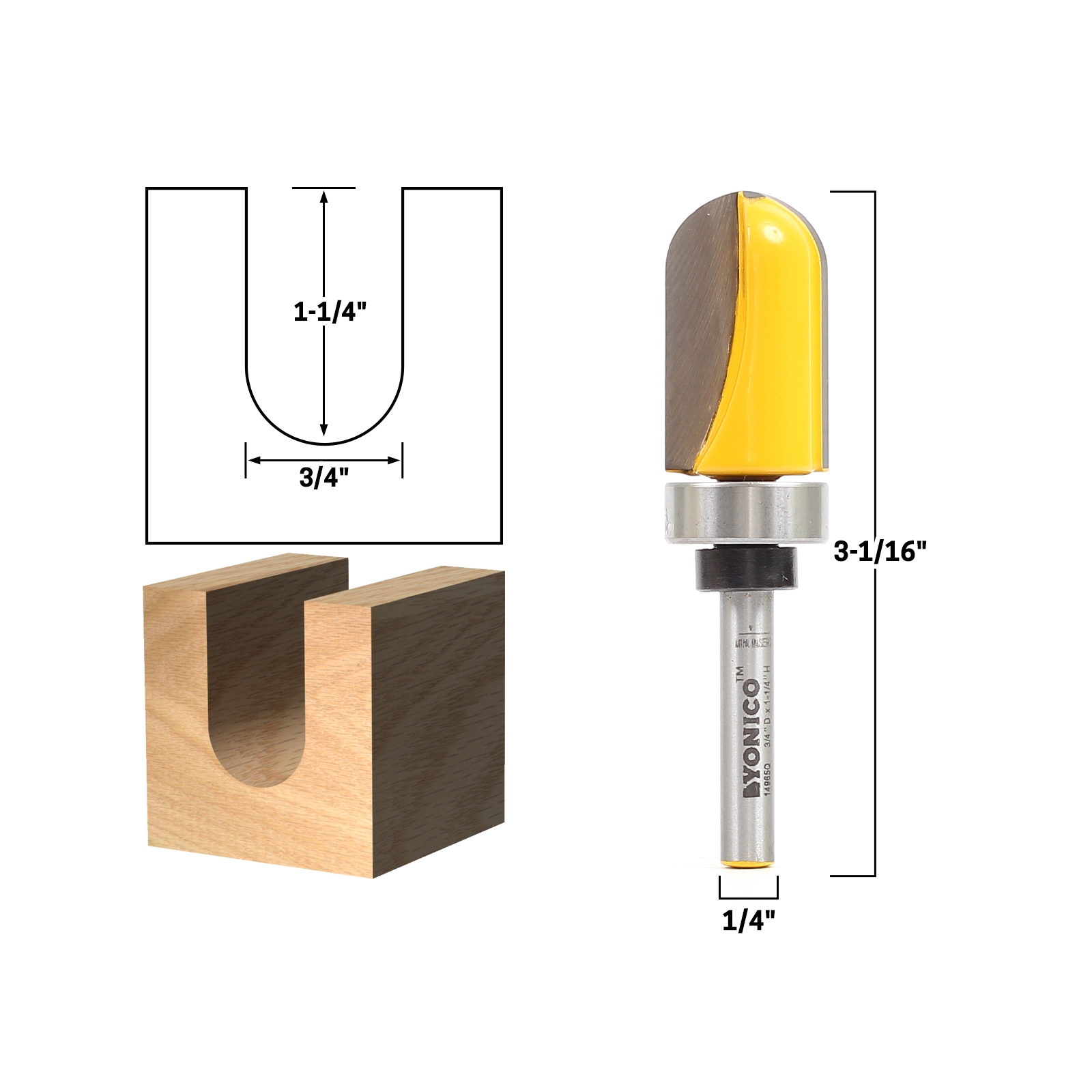 Groove Core Box 3/4" Diameter Core Box Router Bit 1/4" Shank