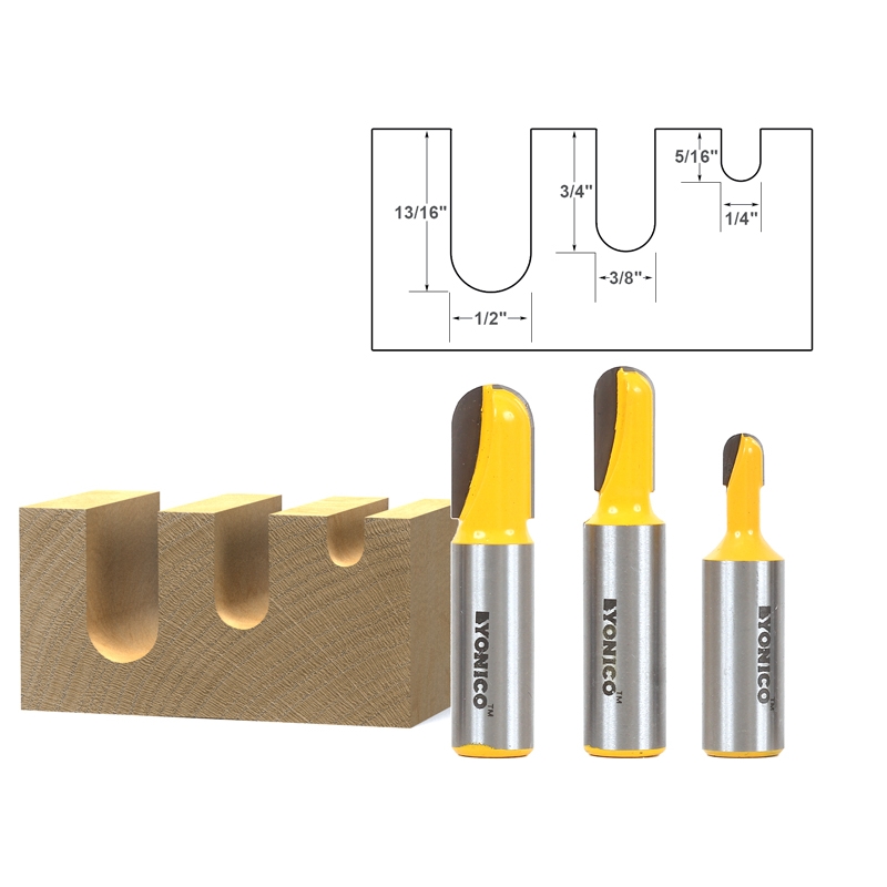 Groove Core Box Core Box Router Bits 3 pc.Set 1/2" Shank