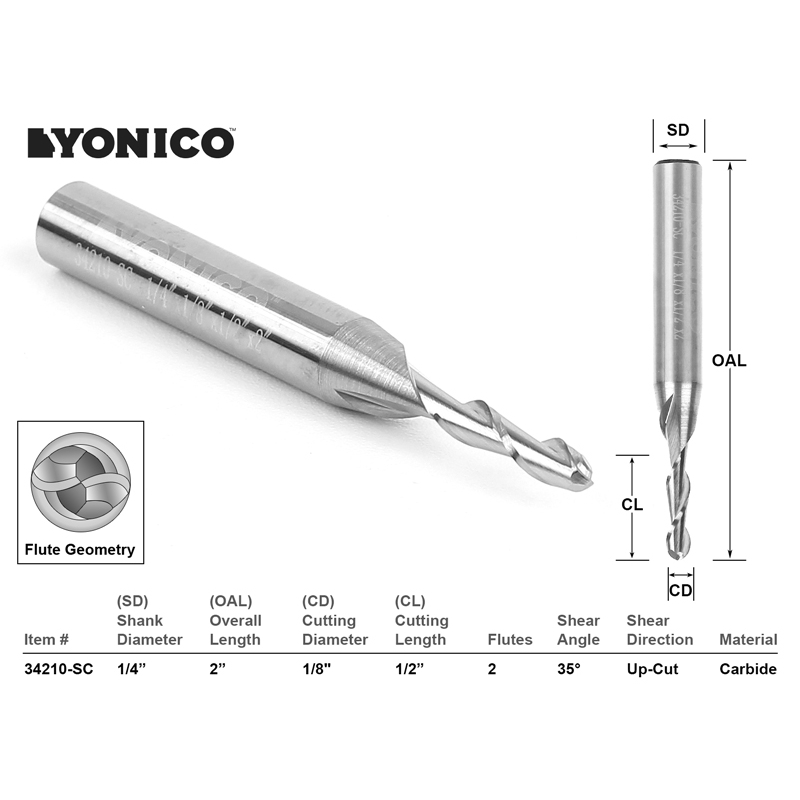 Cnc Router Bit Ball Nose Solid Carbide 1 8 X 2 4 Cnc Router Bit Ball Nose Solid Carbide 1 8 X 2 4 Yonico 34210 Sc End Mills Precisionbits