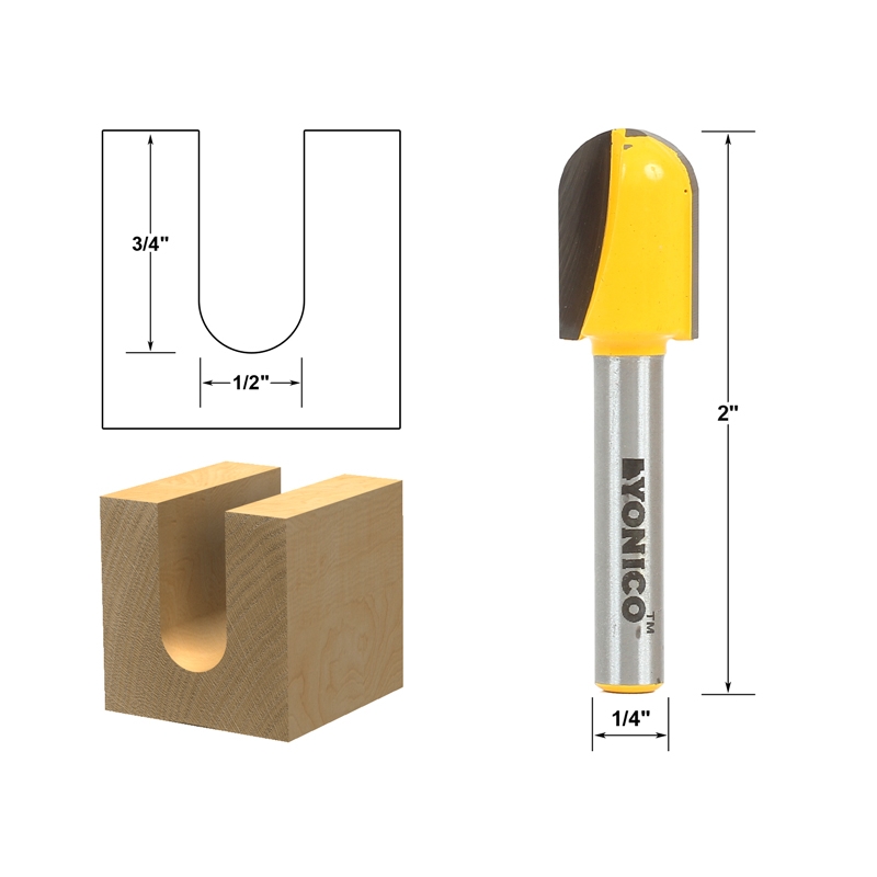 Groove Core Box Core Box Router Bit 1/2"W X 1"H 1/4" Shank