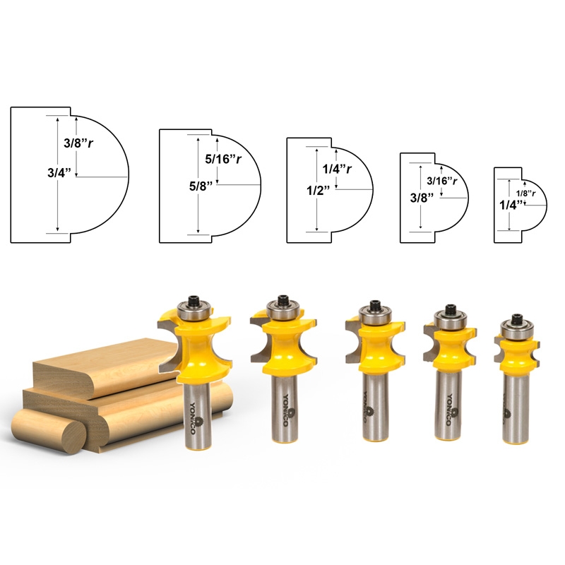 Edging Bullnose 5 Bit Bullnose Router Bit Set 1/2" Shank
