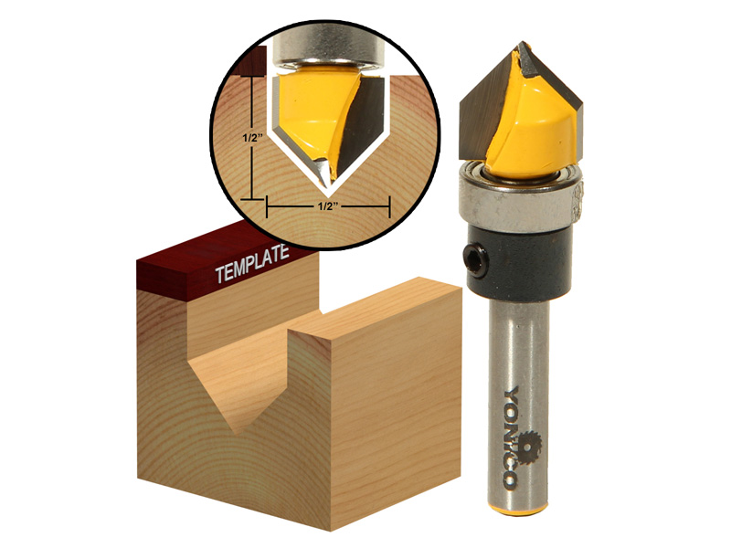 Groove :: V Groove :: 90° V Groove Router Bit w/ Shank Bearing - 1