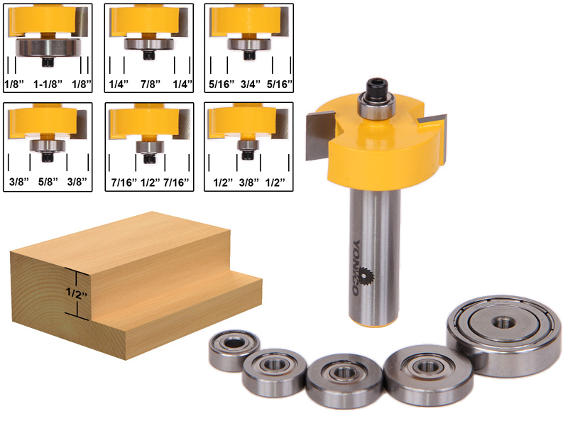 Joinery :: Rabbet :: Rabbet Router Bit with 6 Bearings Set - 1/2 
