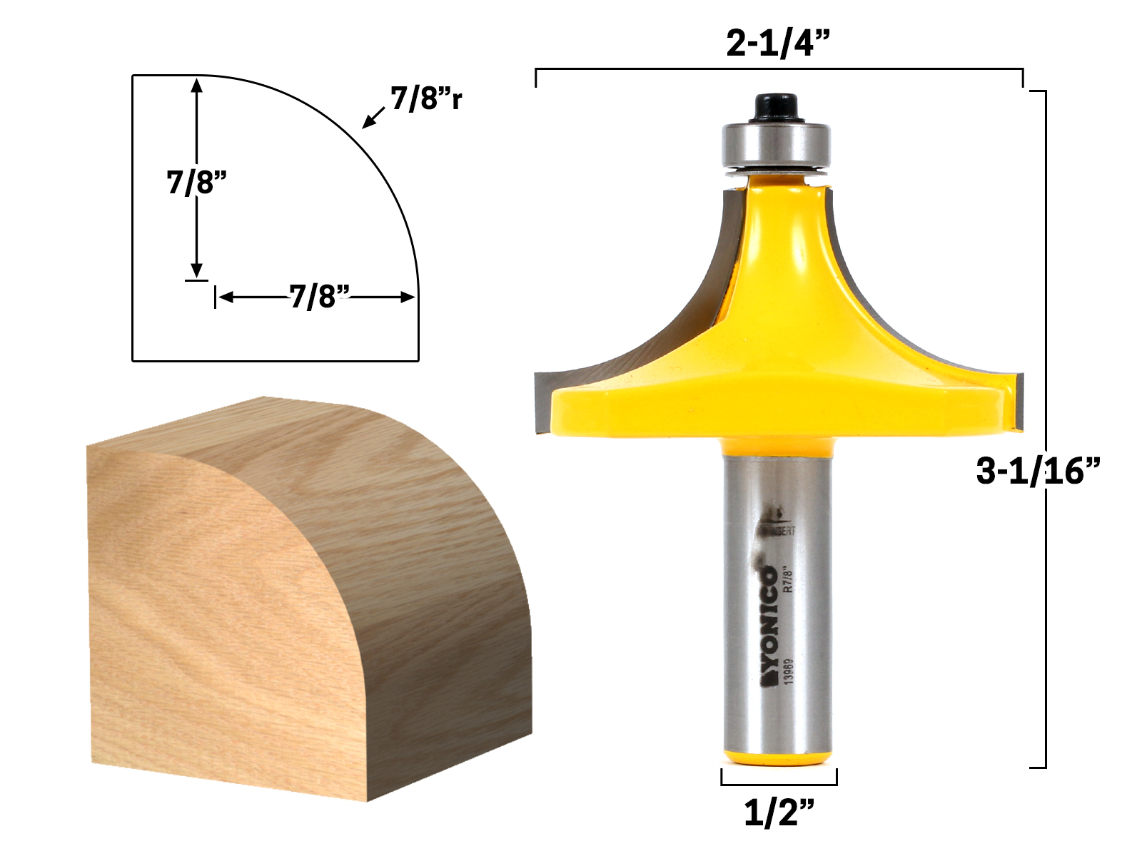 1/4-inch Shank Carbide Tipped Corner Rounding Router Bit 1/8-inch Radius uxcell 1/4-inch Cutting Diameter 