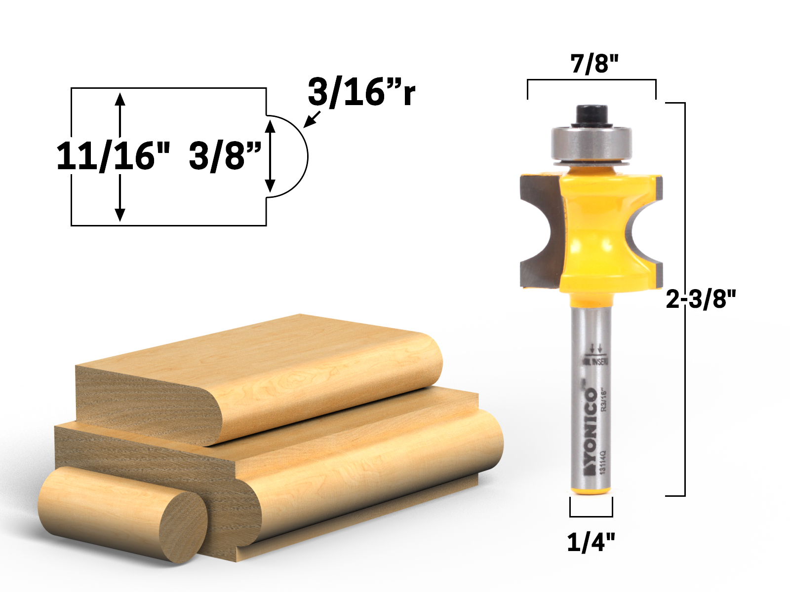 1/4" Shank Yonico 13515q 5 Bit Bullnose Router Bit Set 