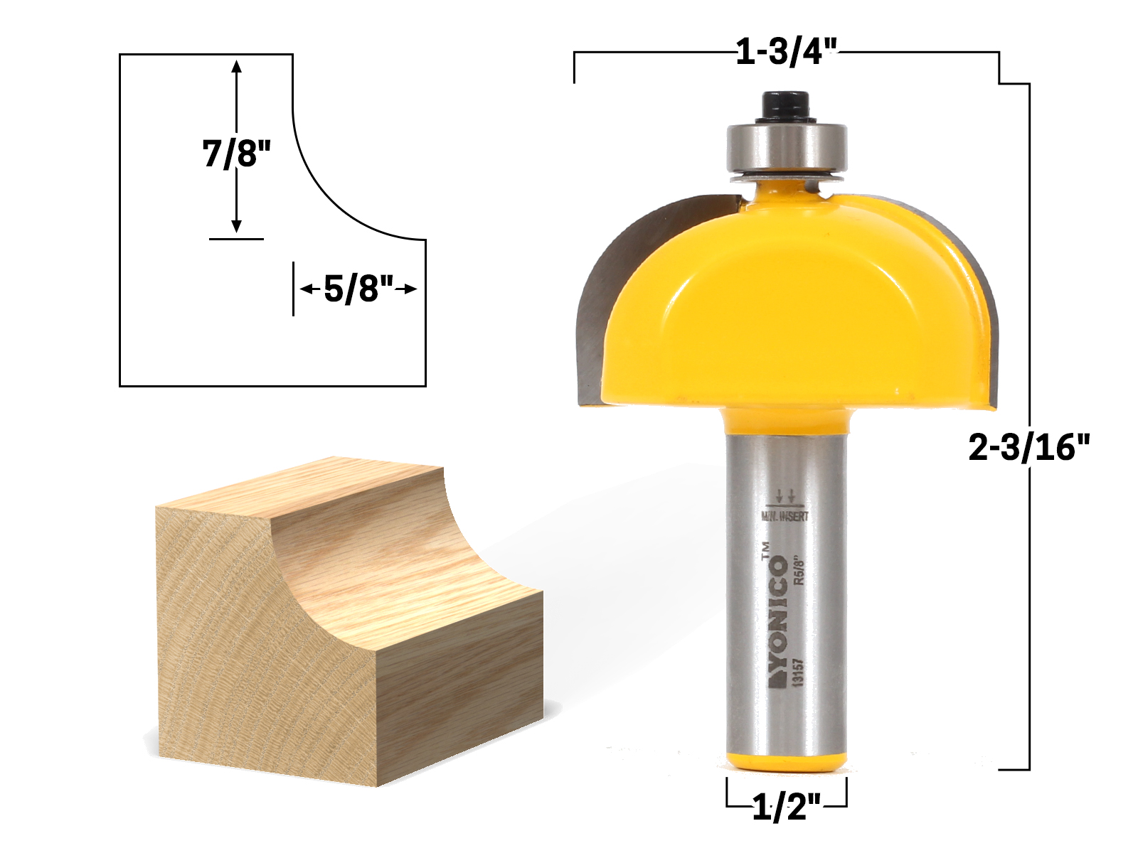 3/8-1/4 Shank Yonico 13154q Cove Edge Forming Router Bit Radius