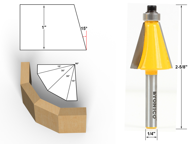 NEW  Yonico 15° Chamfer/Trim/Bevel Carbide Tip Router Bit 1/2" Bearing y2 1 