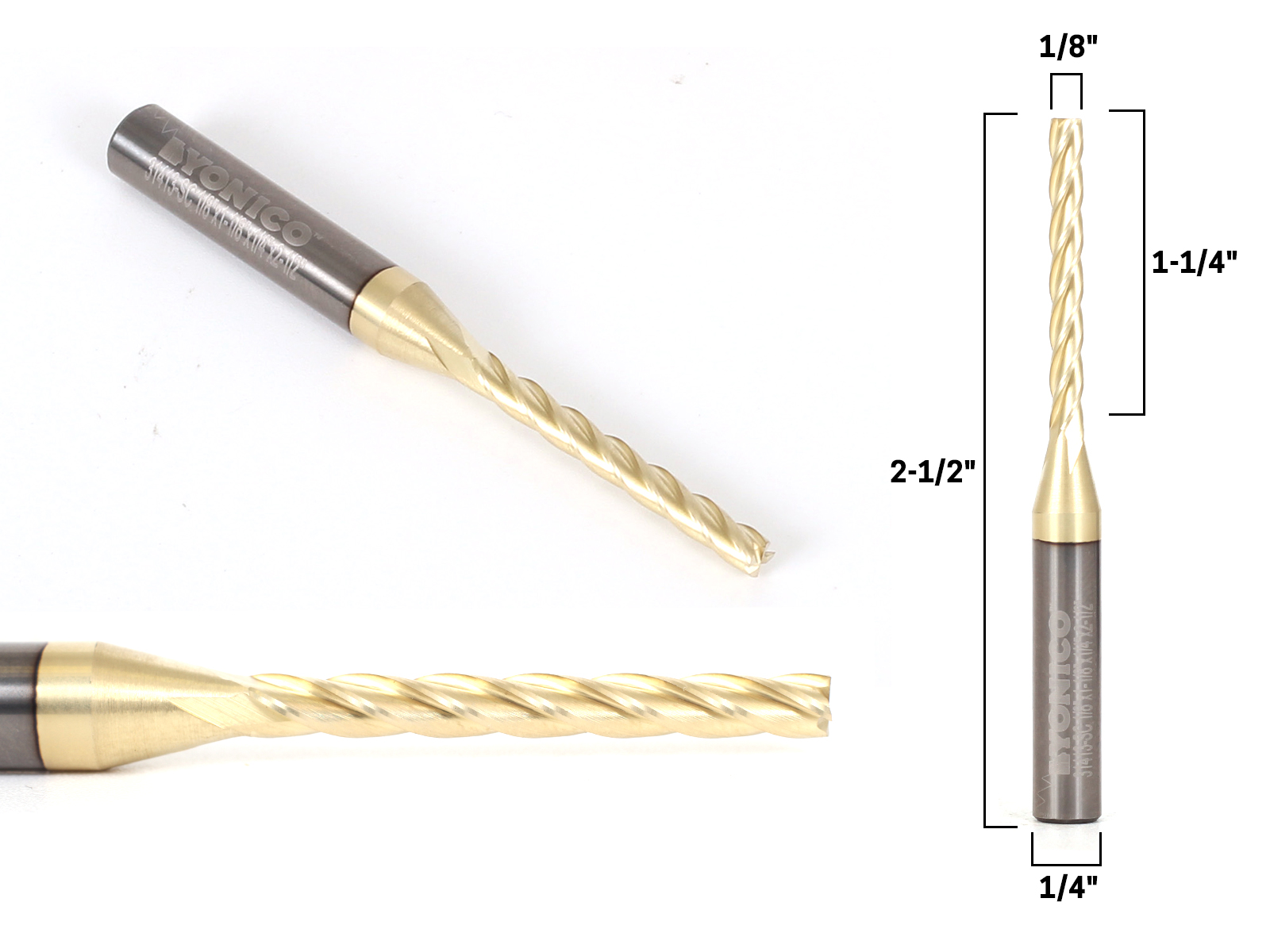 ROUTER BIT 5/16" .300" LOC 3-3/4" LONG END MILL 1/4 SHANK LOWER BOTTOM ZRN COAT 