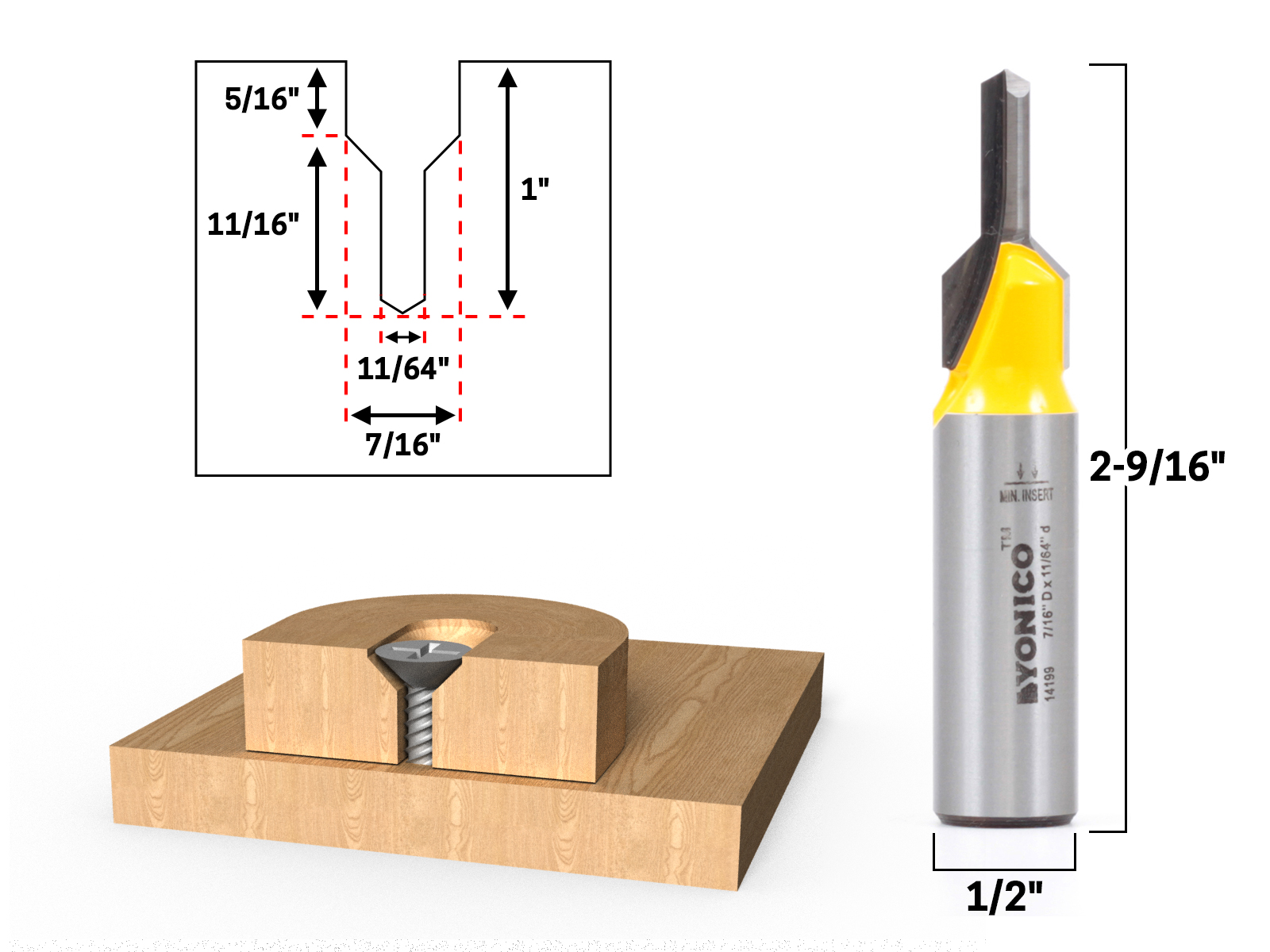 A-SLOT　A-COUNTER Groove :: T-Slot :: Counter Sink & Screw Slot Router Bit - 1