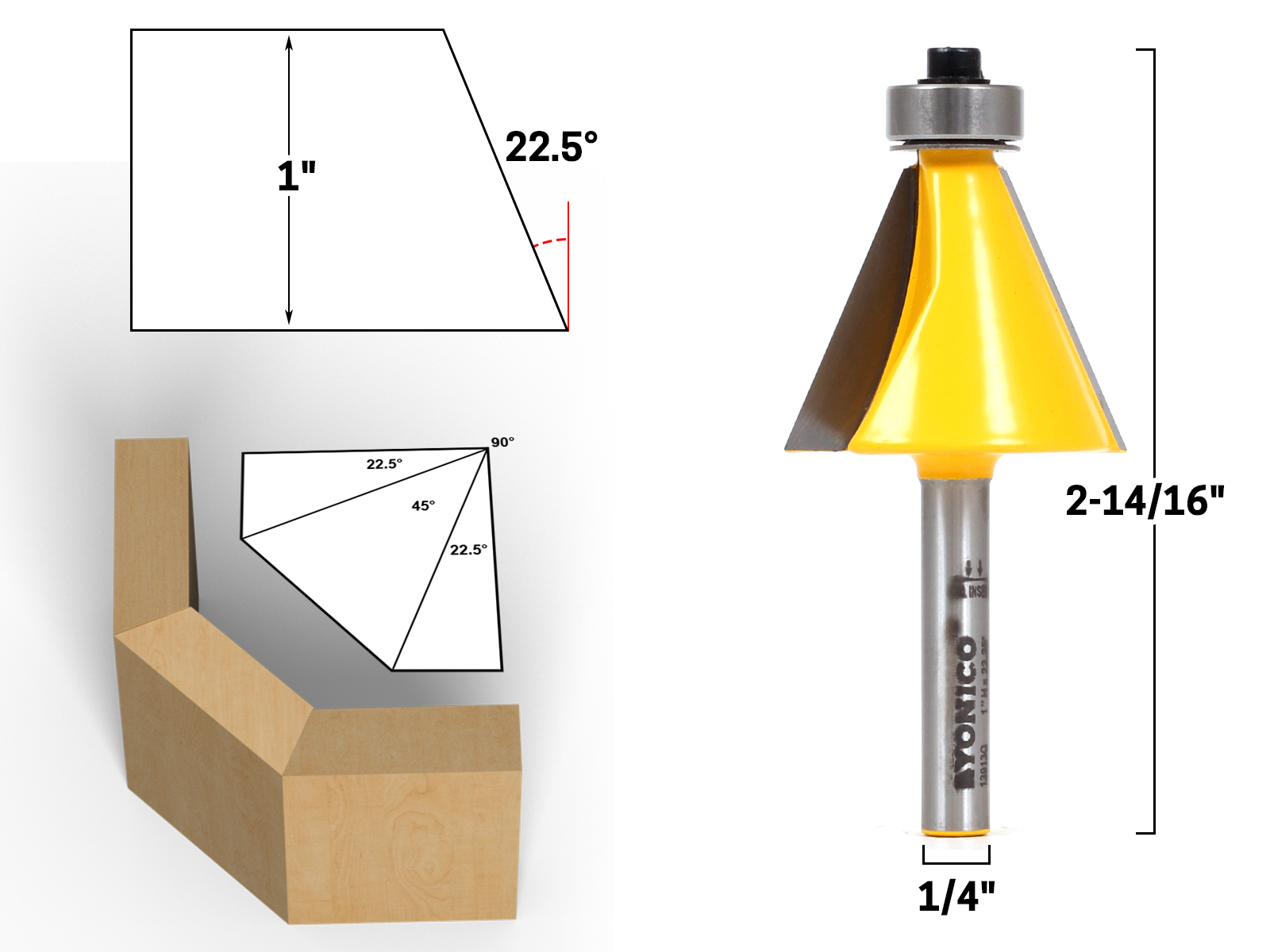 ARDEN 30 Degree Chamfer Bevel Edging Router Bit 1/2×1-1/4×30° Hose Nose 1-1/4" 