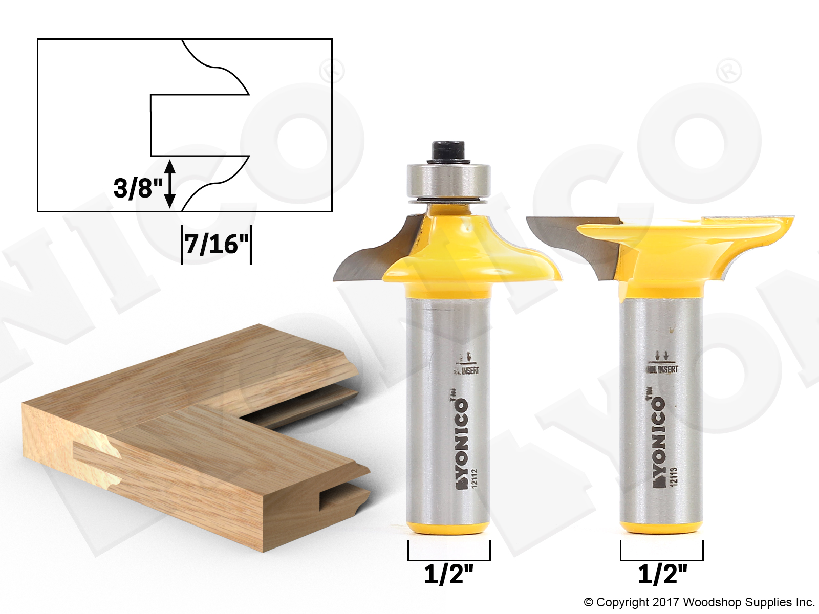 Yonico 12221 Medium Ogee 2 Bit Matching Entry Door Profile Router Bit Set 1/2\