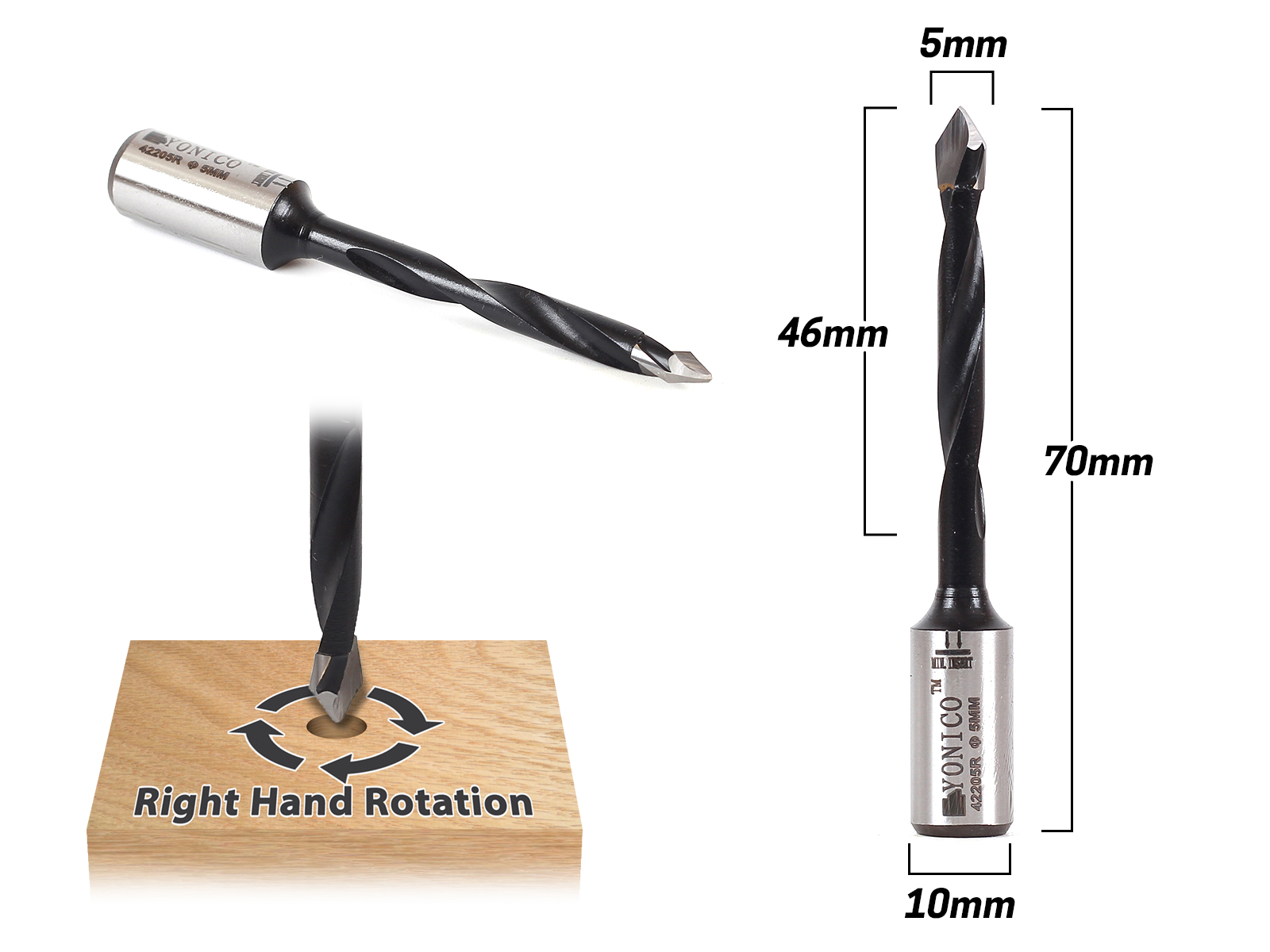 5 Pack Yonico 41208R-5PK - 10mm Shank Details about   8mm Right Hand Brad Point Boring Bit 