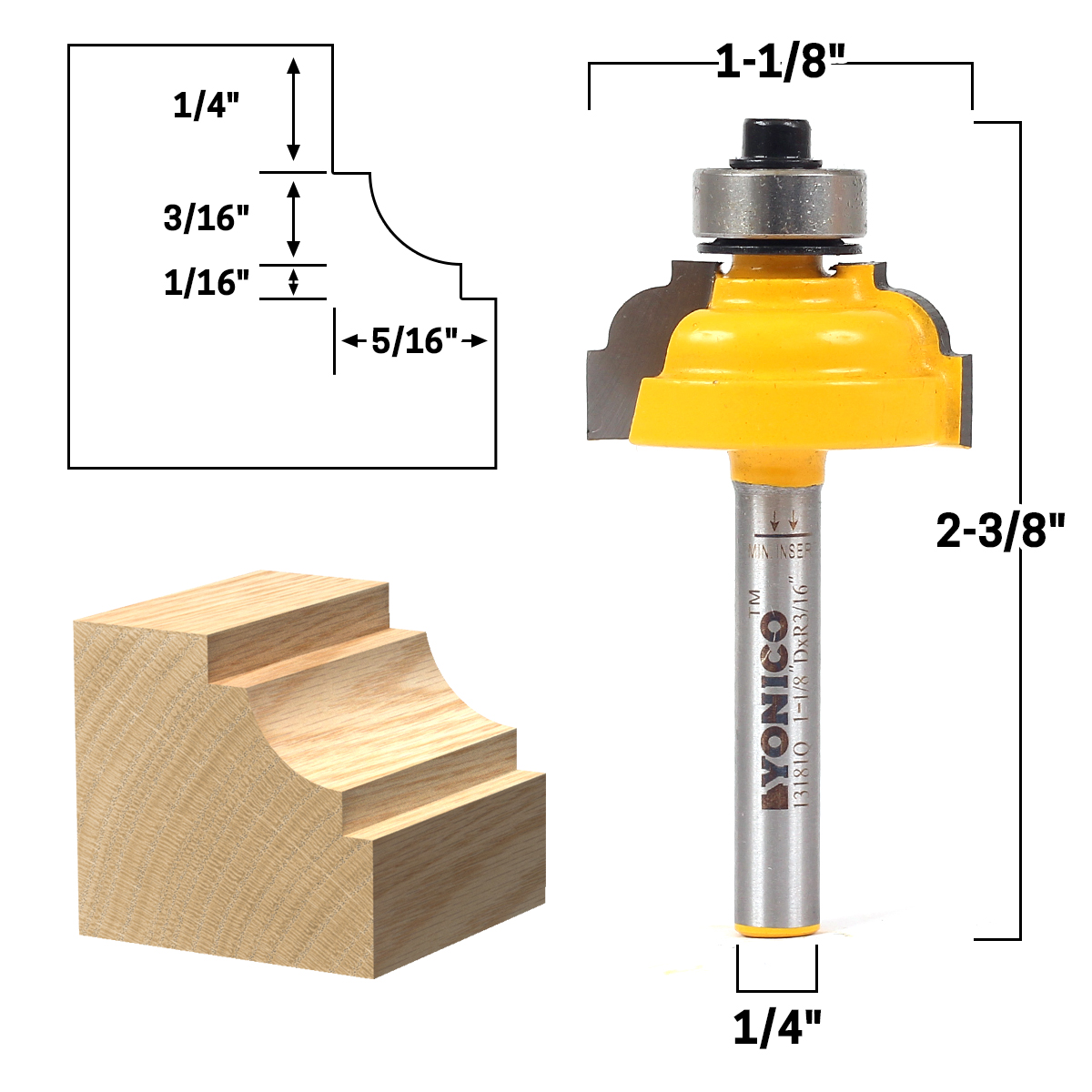 1 NEW  Yonico 5/16" R 1-1/4" OD Classic Cove Carbide Tip Router Bit Shank y2 
