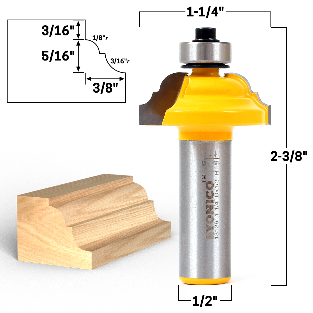 NEW  Yonico 1/8" R Double Roman Ogee Edge Profile Carbide Tip Router Bit y2 1 