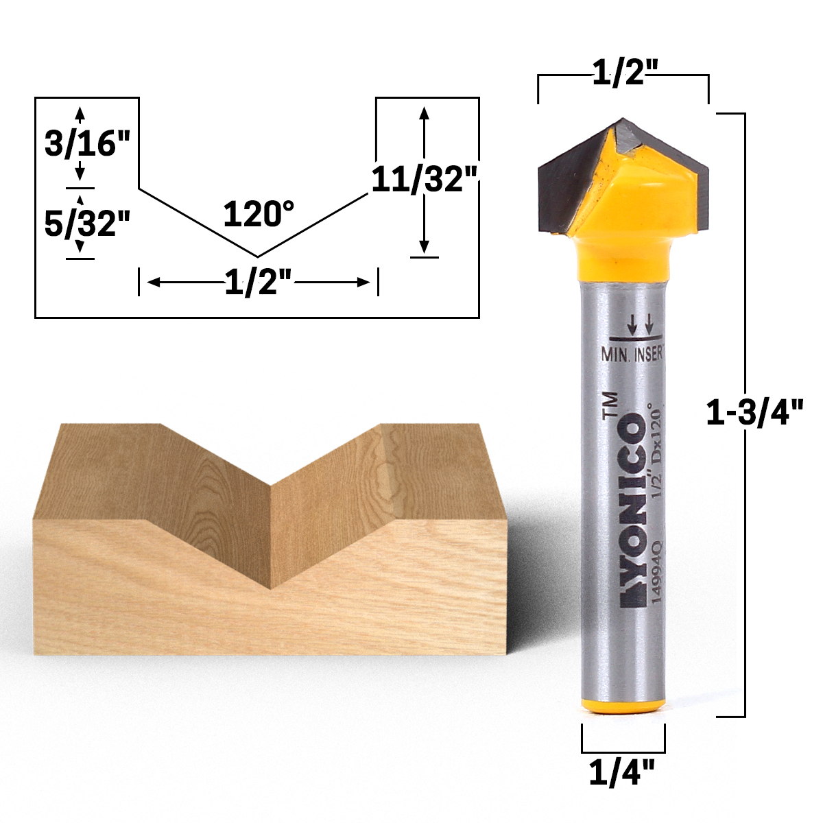 Yonico Router Bits V Groove Small 3 Bit Set 1/4-Inch Shank 14390q 