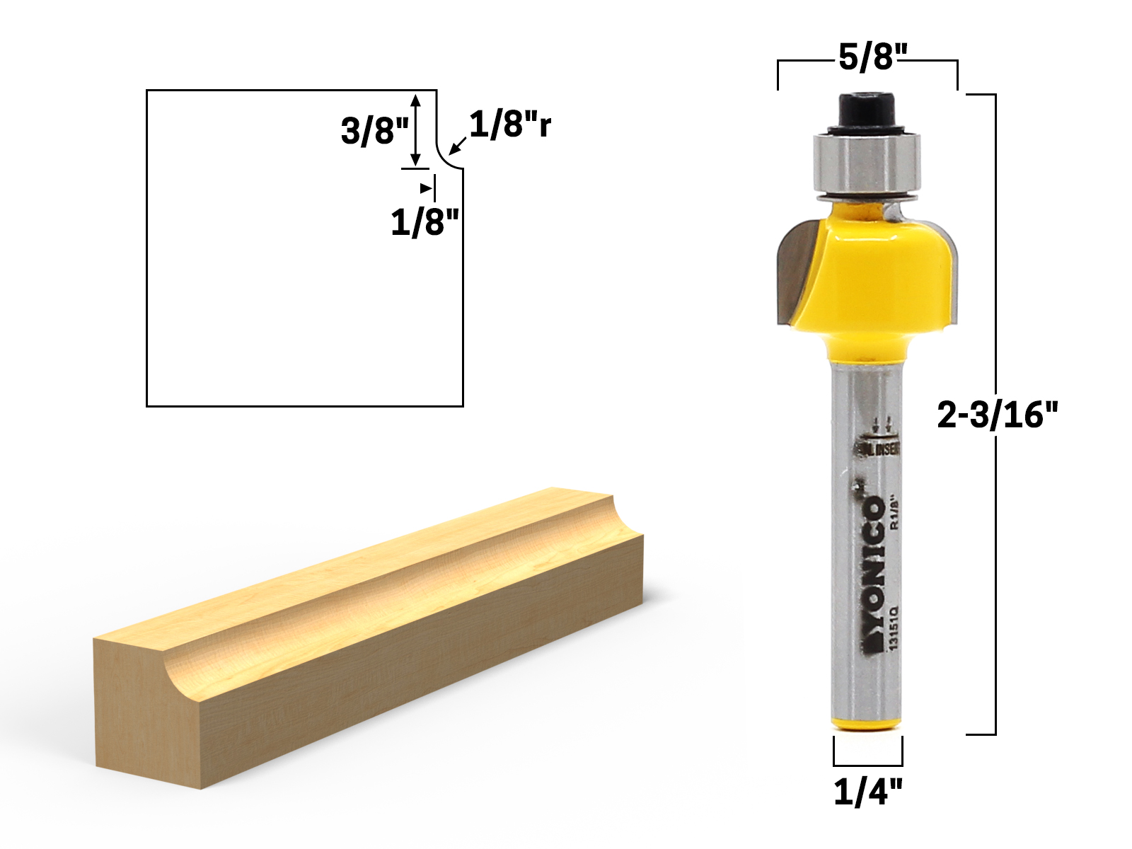 3/8-1/4 Shank Yonico 13154q Cove Edge Forming Router Bit Radius