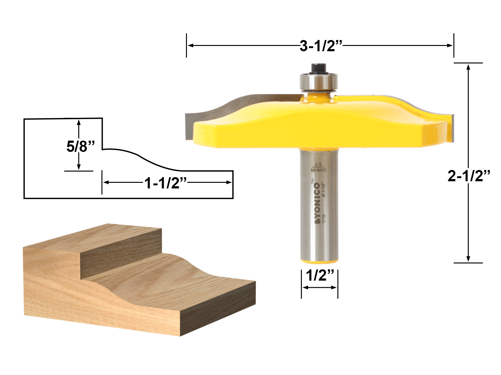 Yonico 12137 1/2" Shank 2" Diameter Raised Panel Router Bit 