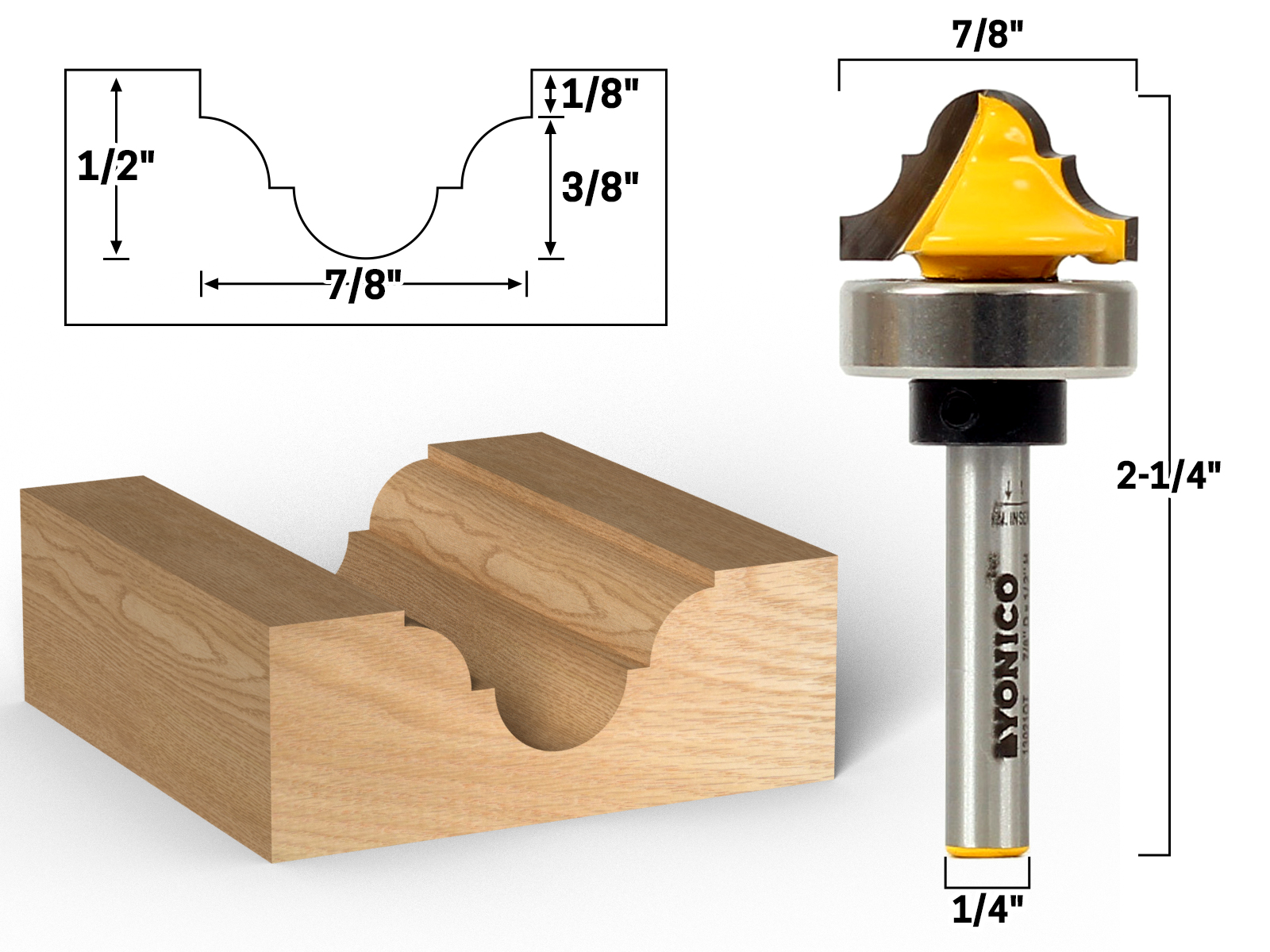 4 pc Ogee Raised w/Backcut & Ogee R&S Router Bit Set GS 