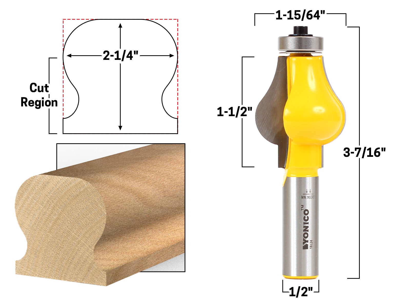 MANICOページ Thumbnail Bead 2 Bit Handrail Router Bit Set - 1/2