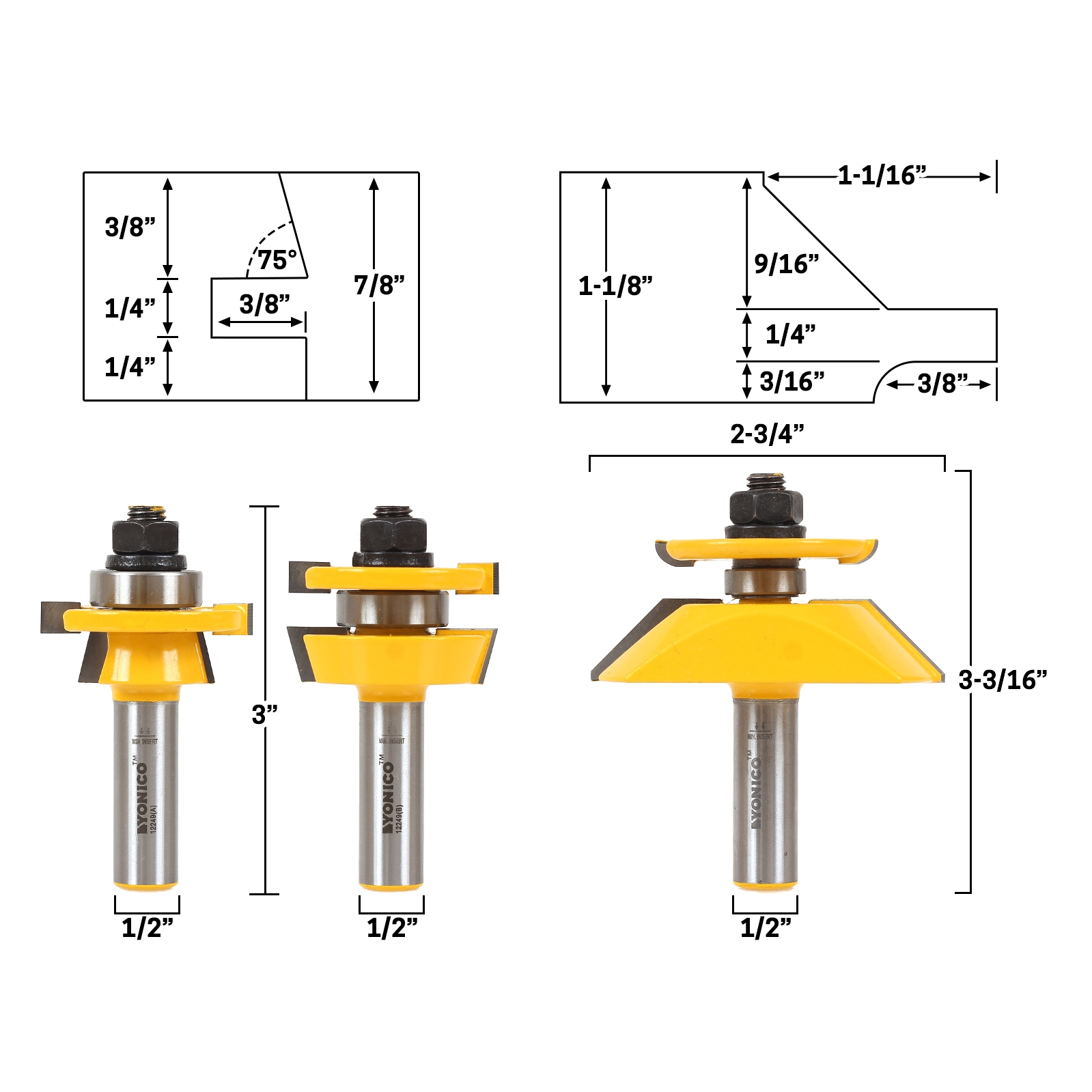 Yonico bit router online bit set shank