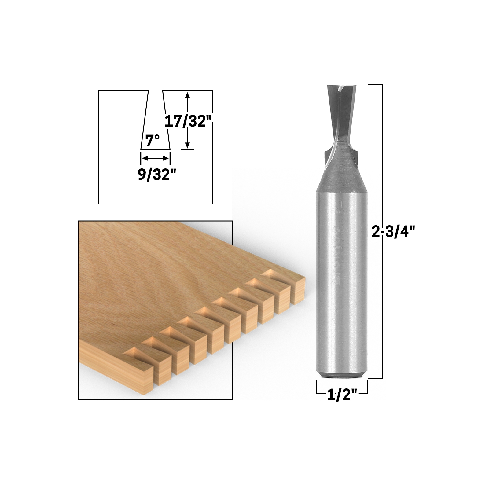 7 Degree Dovetail Joint Router Bit 1 2