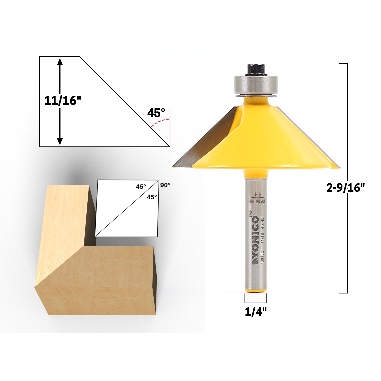 1/2 1/4 Shank 15 Degree Router Bit Chamfer Bevel Edging Woodworking Cutter 