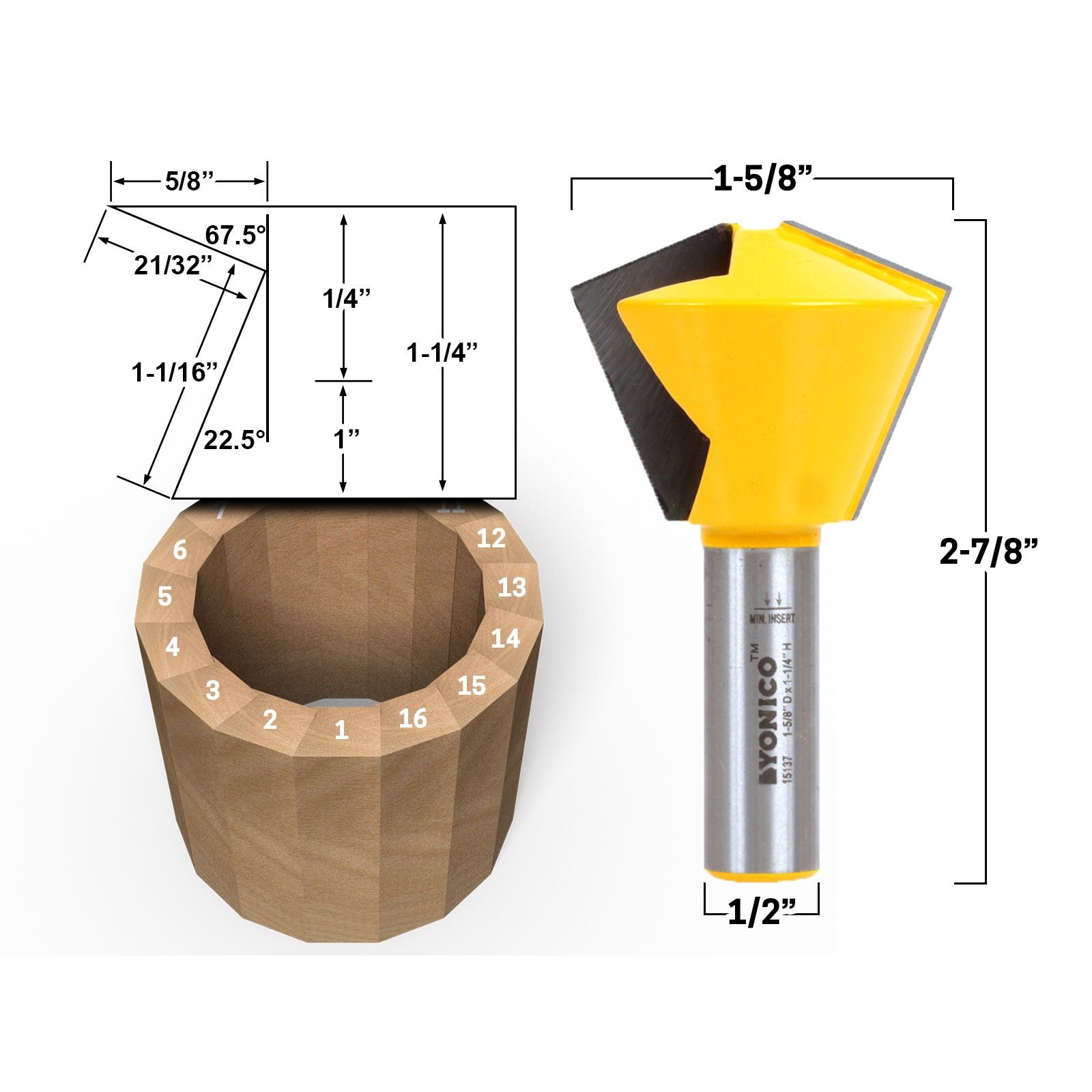 3 Bit Bird's Mouth Router Bit Set - 1/2