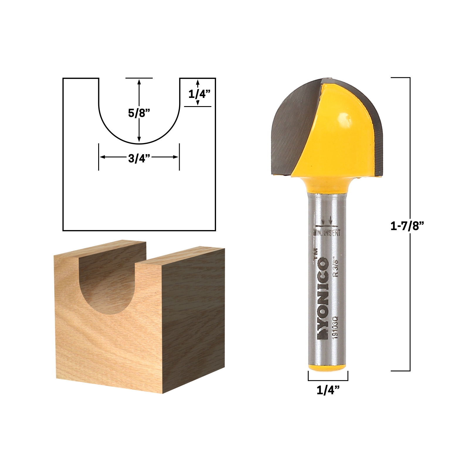 Groove Core Box Core Box Router Bit 3/8" Radius 1/4" Shank