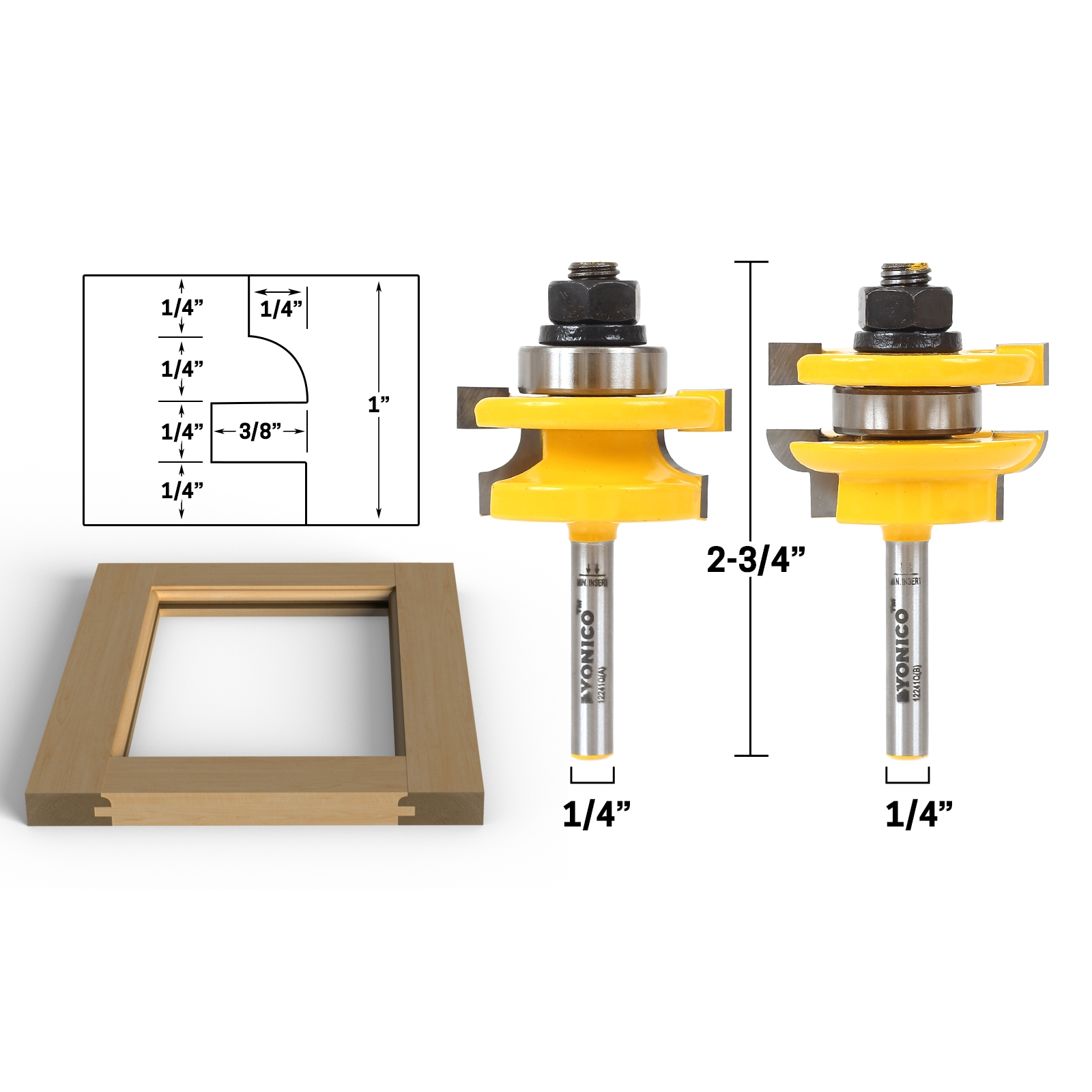 Router Bit Sets Door Window Sets Round Over 2 Bit Rail and Stile Router Bit Set 1 4 Shank Yonico 12241q