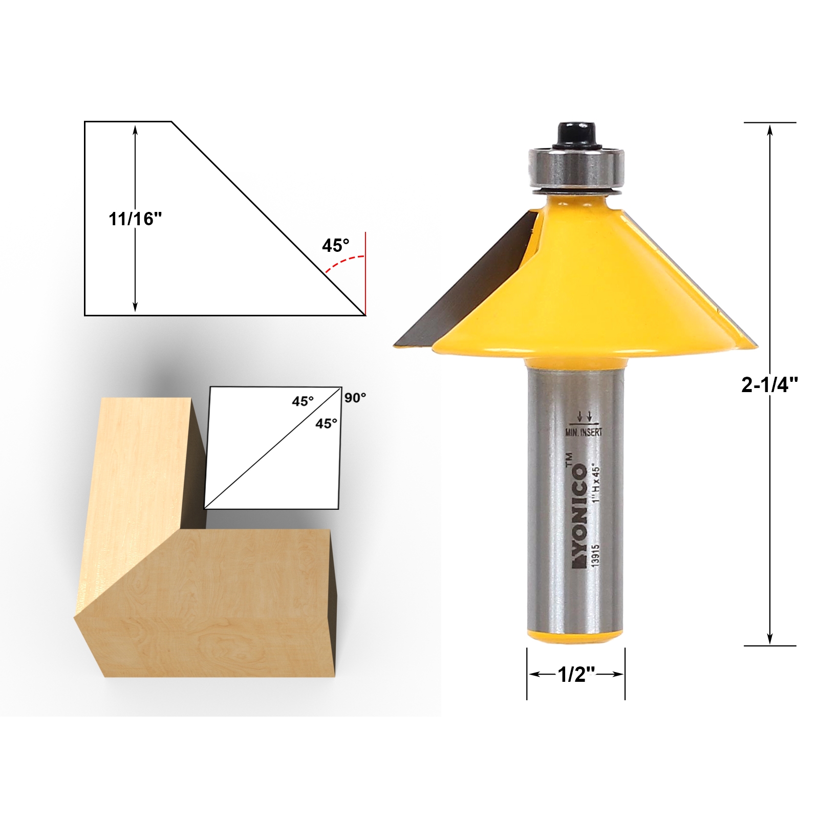 1//2 1//4 Shank 15 Degree Router Bit Chamfer Bevel Edging Woodworking Cutter