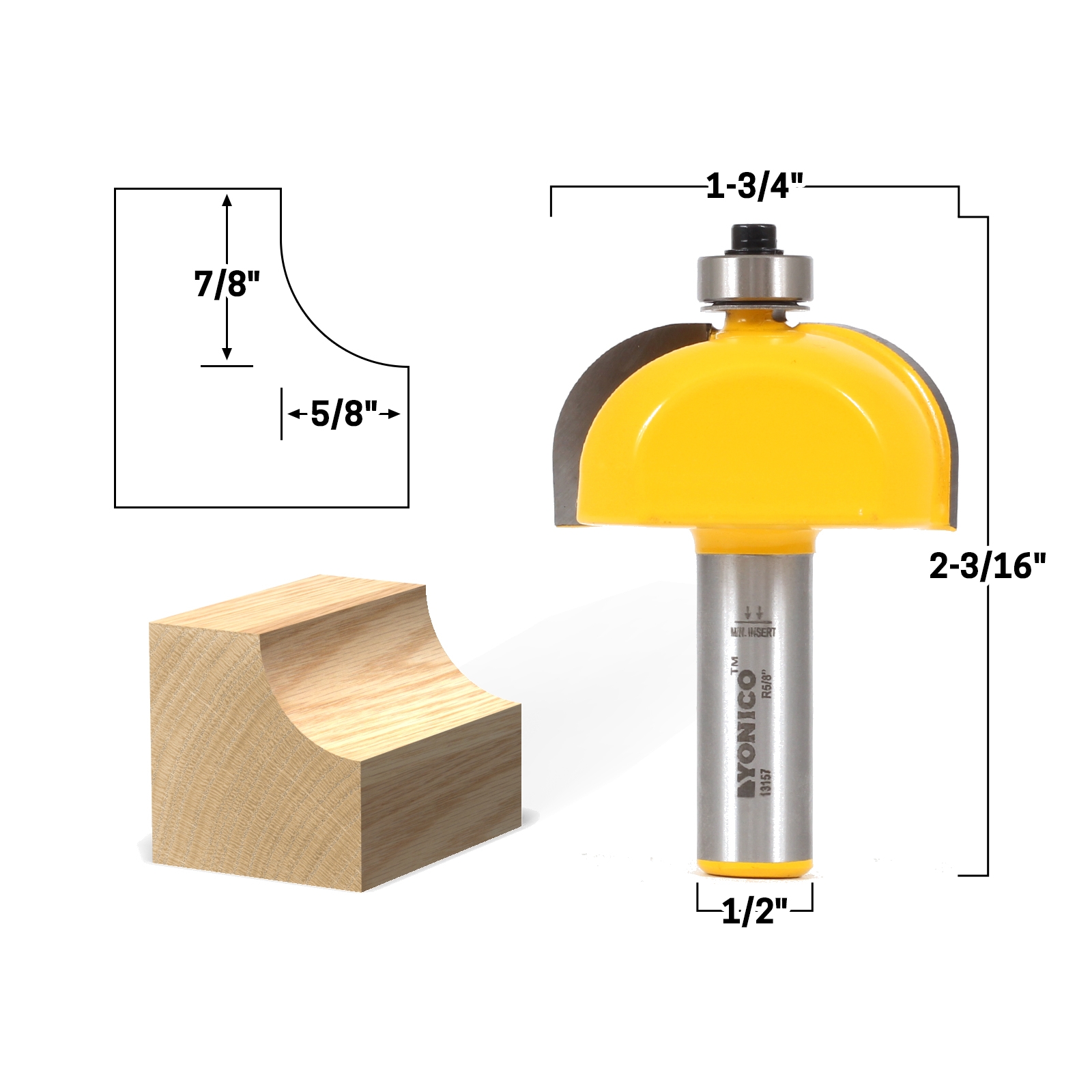 Yonico 13181 1/2" Shank 7/16" Classical Cove Edge Forming Router Bit 
