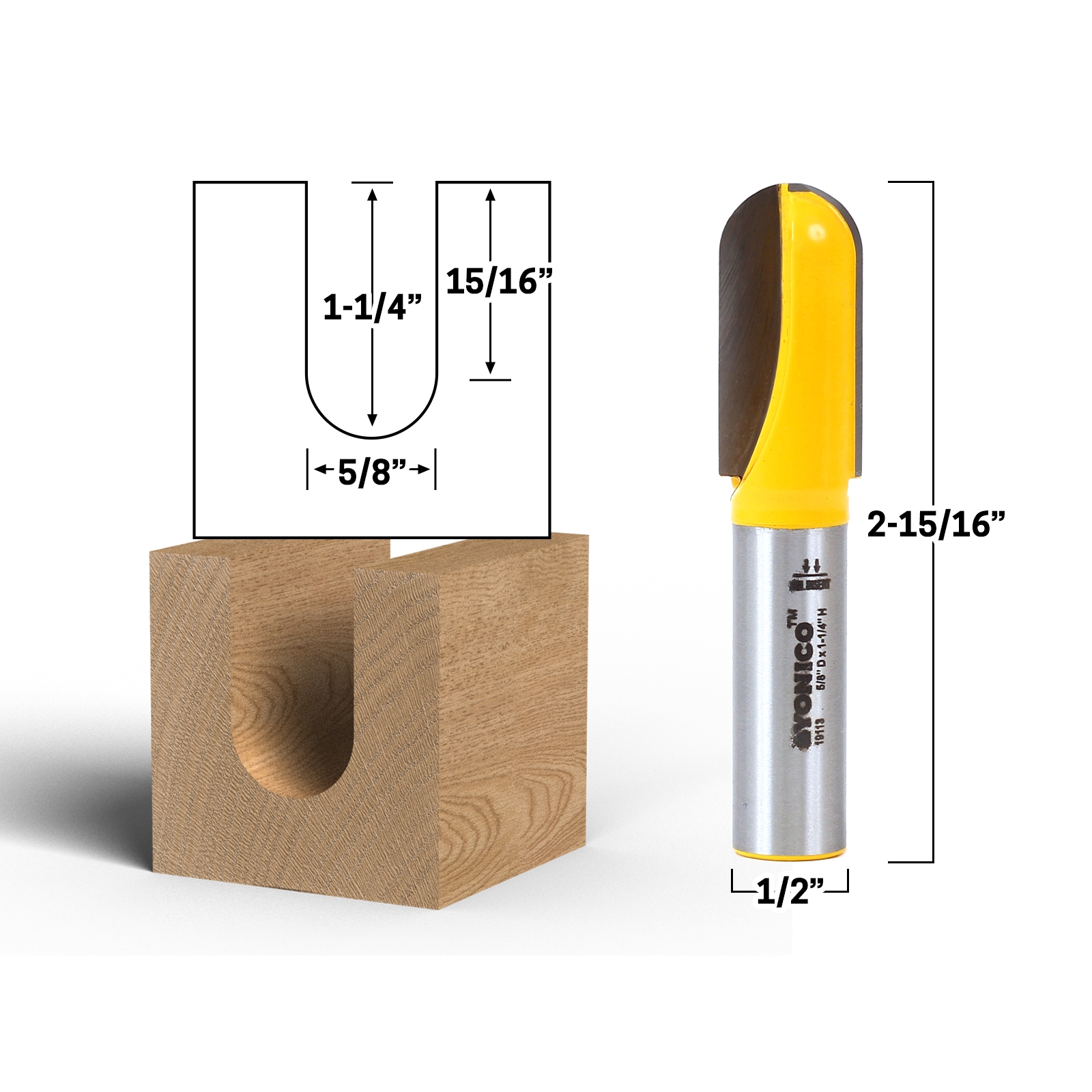 5/8" Diameter Core Box Router Bit 1/2" Shank Yonico 19113