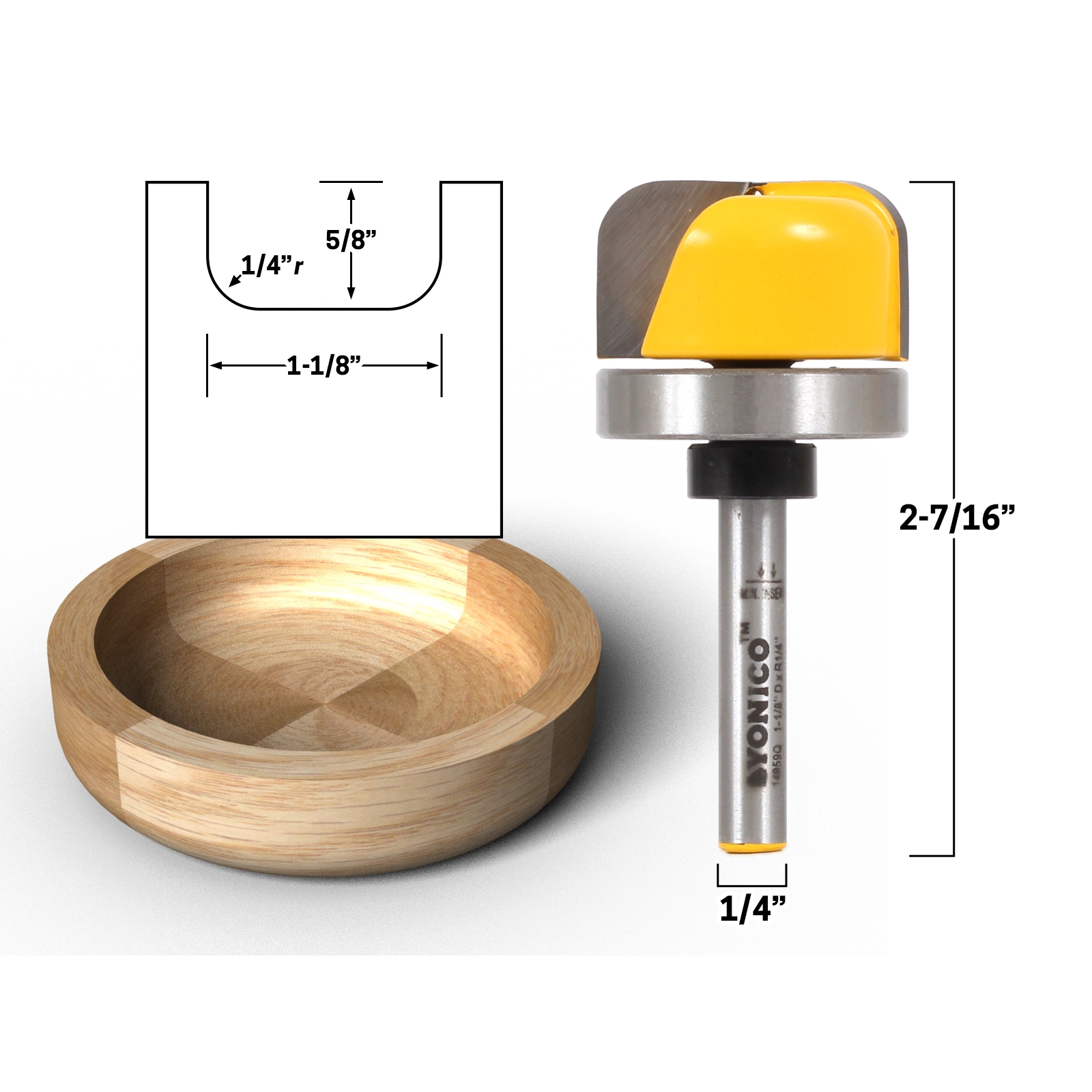 Yonico 14959q 1-1/8-Inch Diameter Bowl & Tray Template Router Bit 1/4-Inch Shank