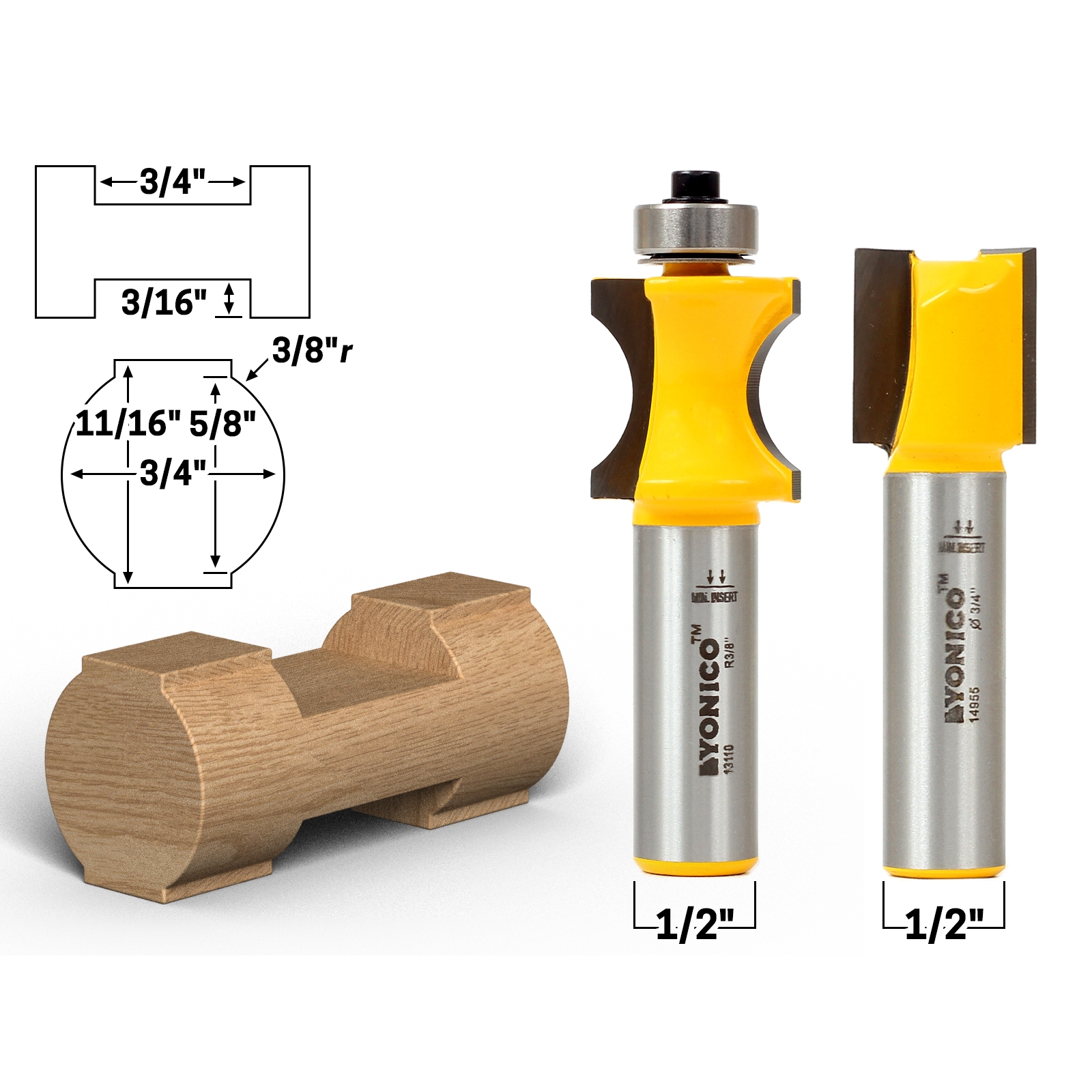 2 Bit Log Cabin Building Block Toy Router Bit Set - 1/2 