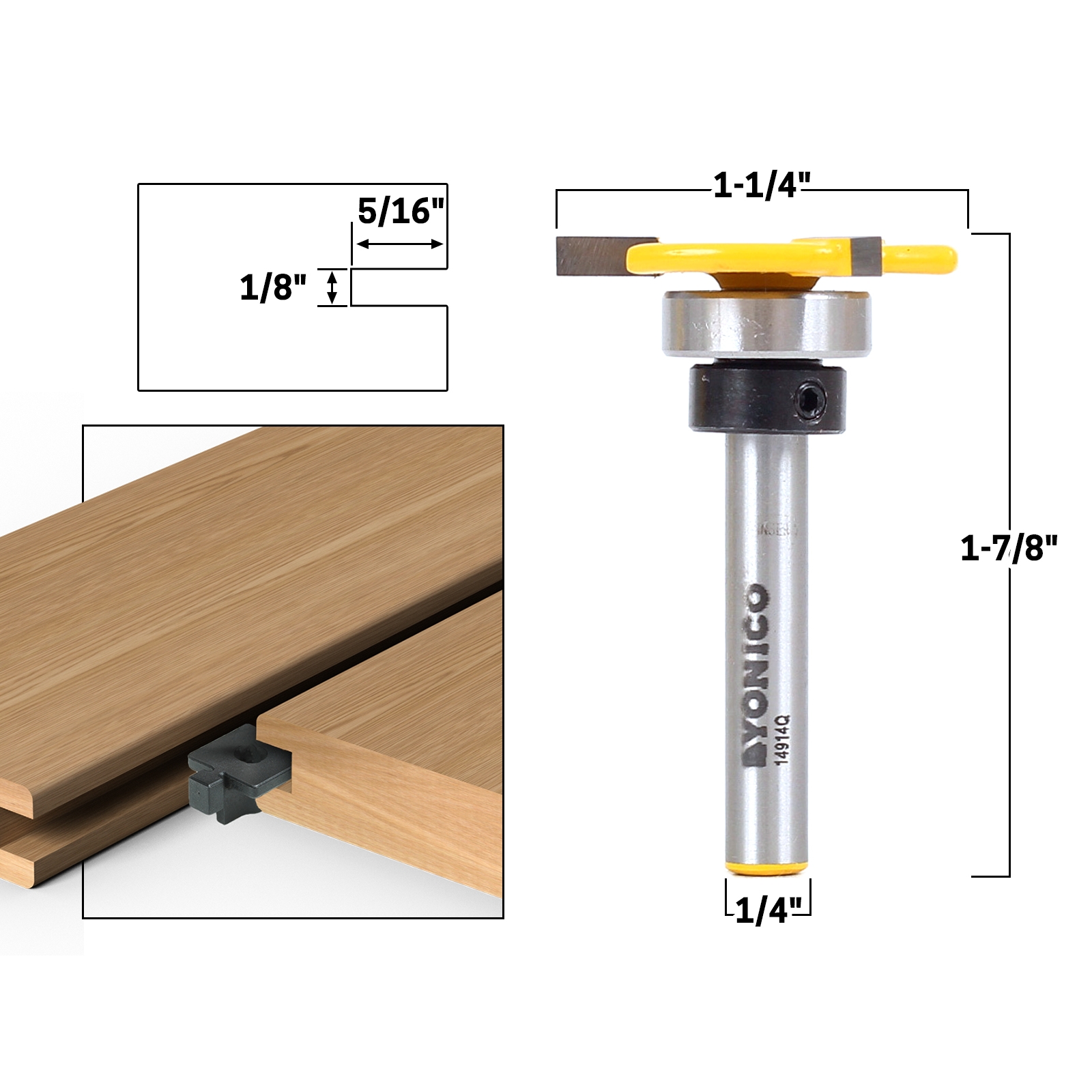 1/8" x 5/16" Top Bearing Slot Cutter Router Bit 1/4" Shank Yonico