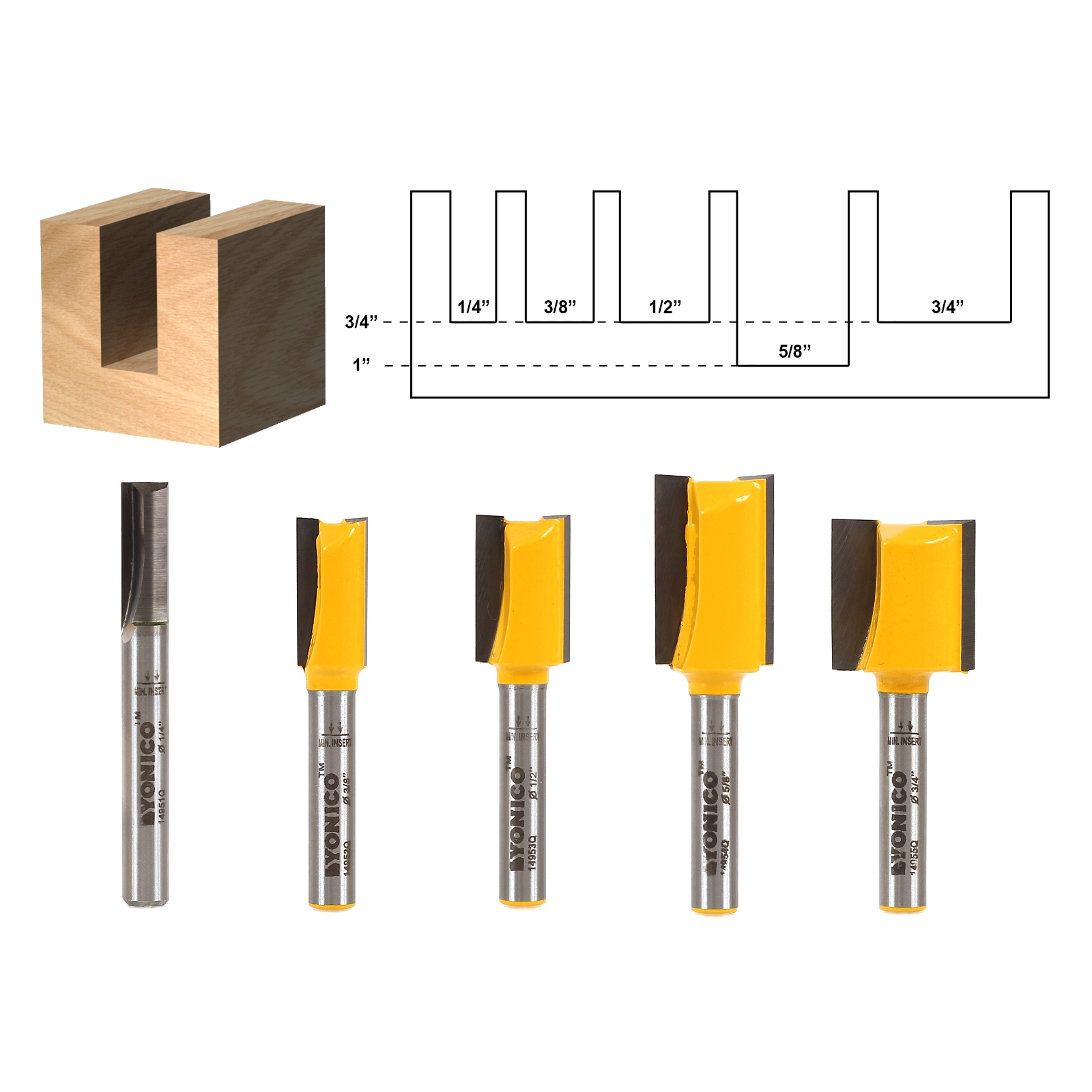 Straight Dado Router Bit Set 1 4 Inch Shank Yonico 14522q