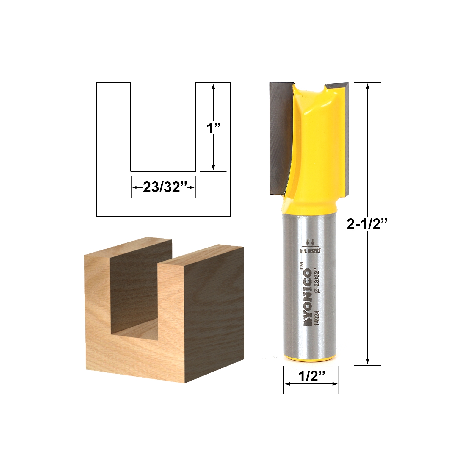 Yonico Straight Router Bits 3/8-Inch Diameter X 1-Inch Height 1/4-Inch Shank 14024q