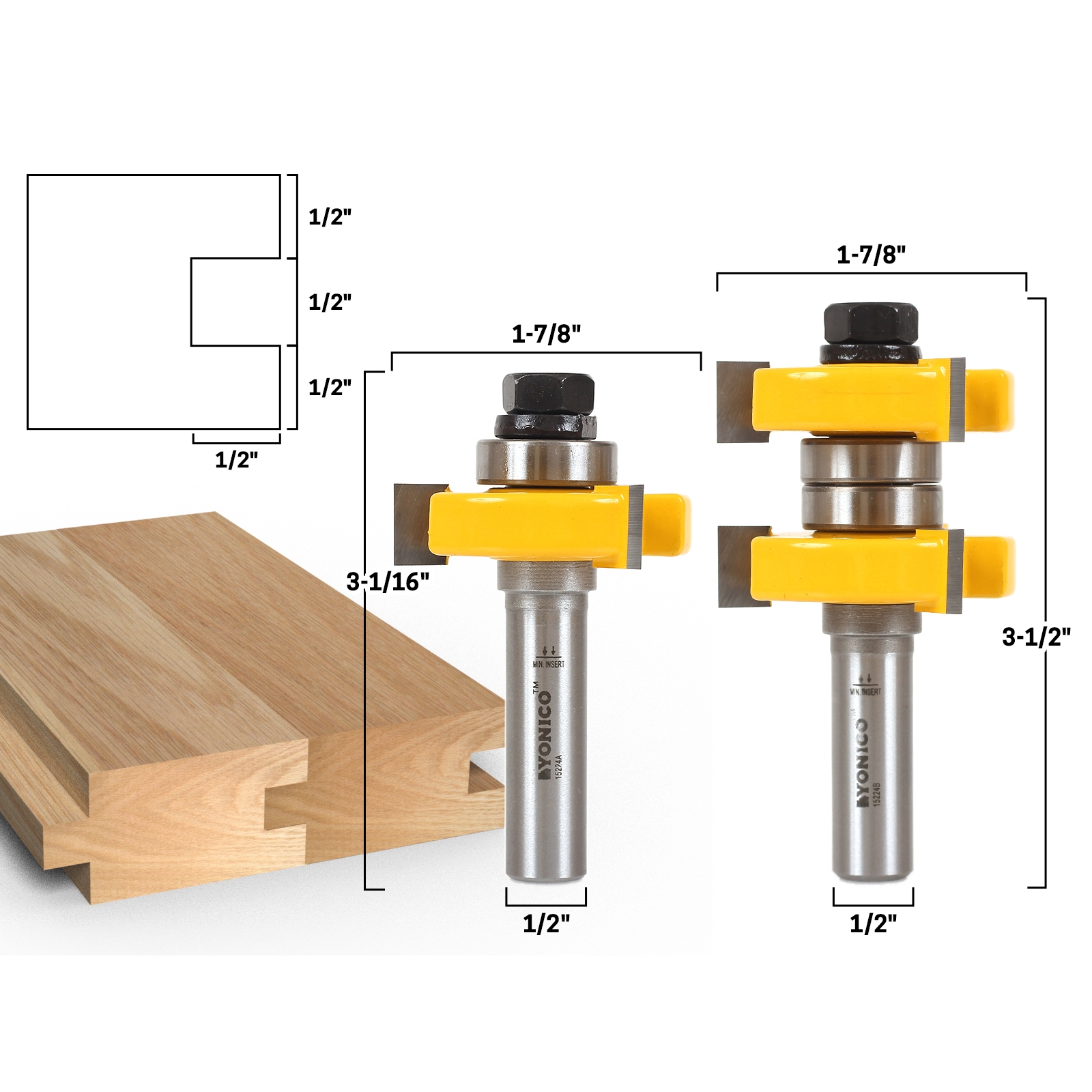 Woodworking Tools for Doors Valiant Tongue & Groove Router Bit Set with Adjustable 1/2 Inch Shank Shelves & More Drawers 2 T Shape Wood Milling Cutters for Professional & Beginner Carpenters