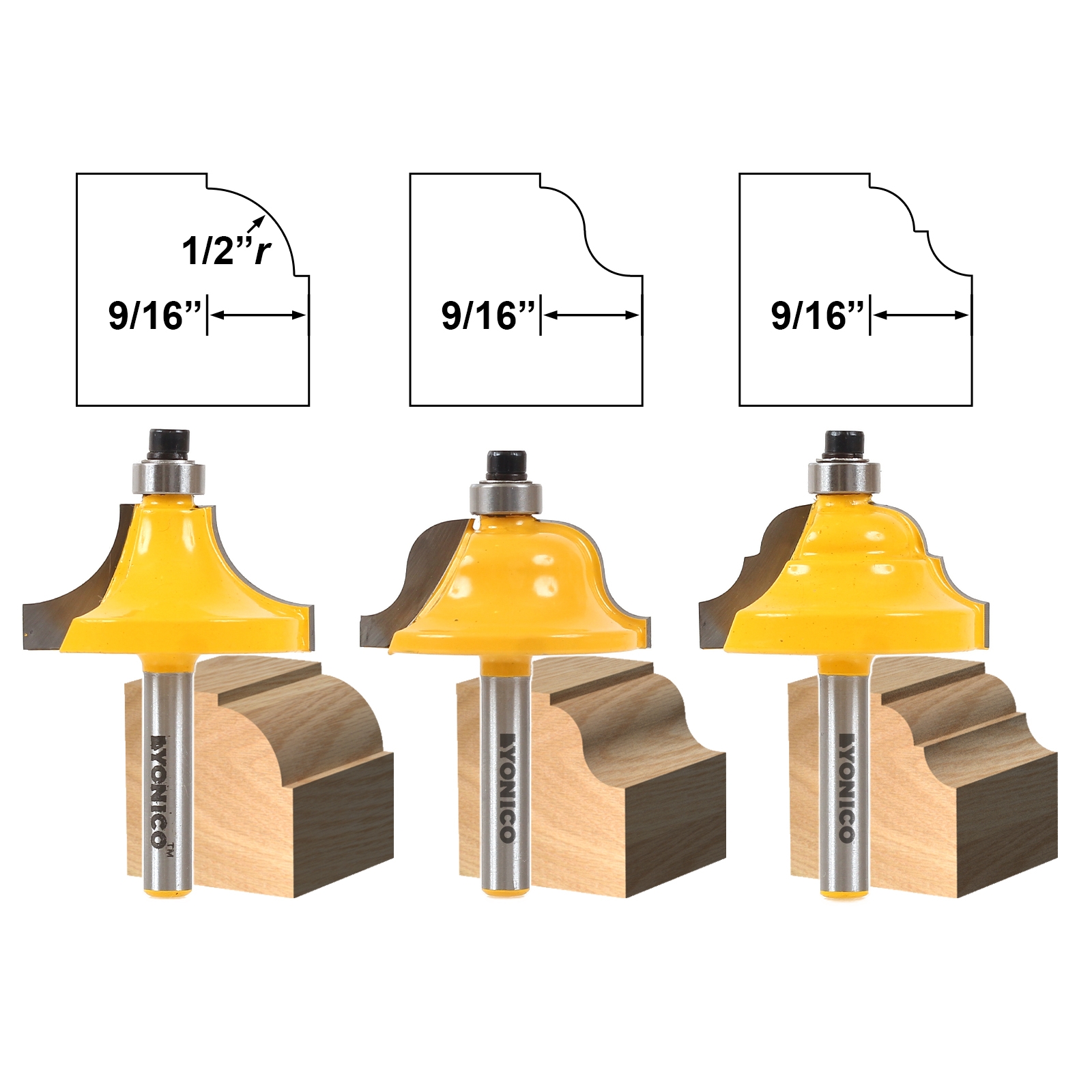 Edging Edging Sets 3 Bit Edge Molding Router Bit Set Large
