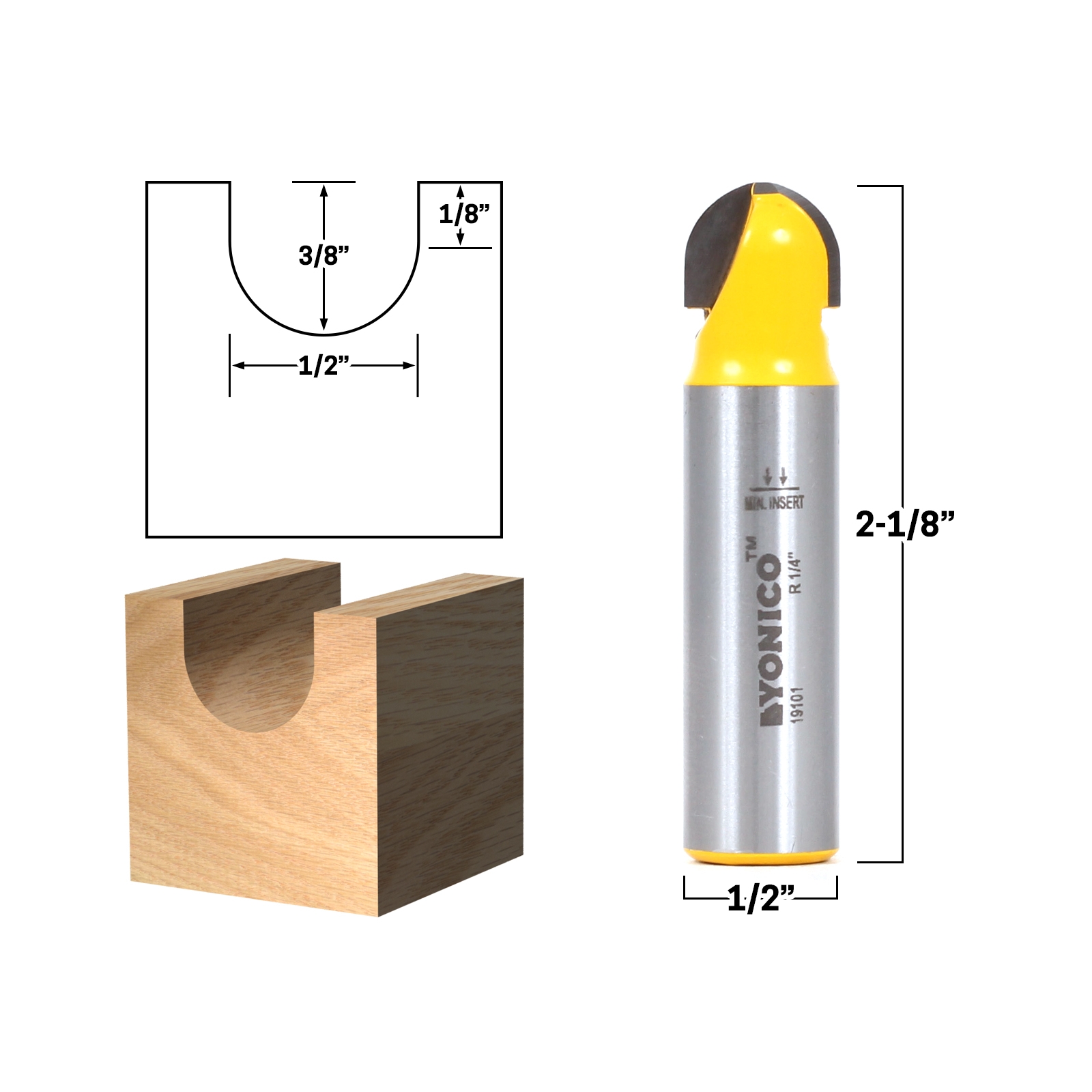 1 2 Diameter Core Box Router Bit 1 2 Shank Yonico 19101