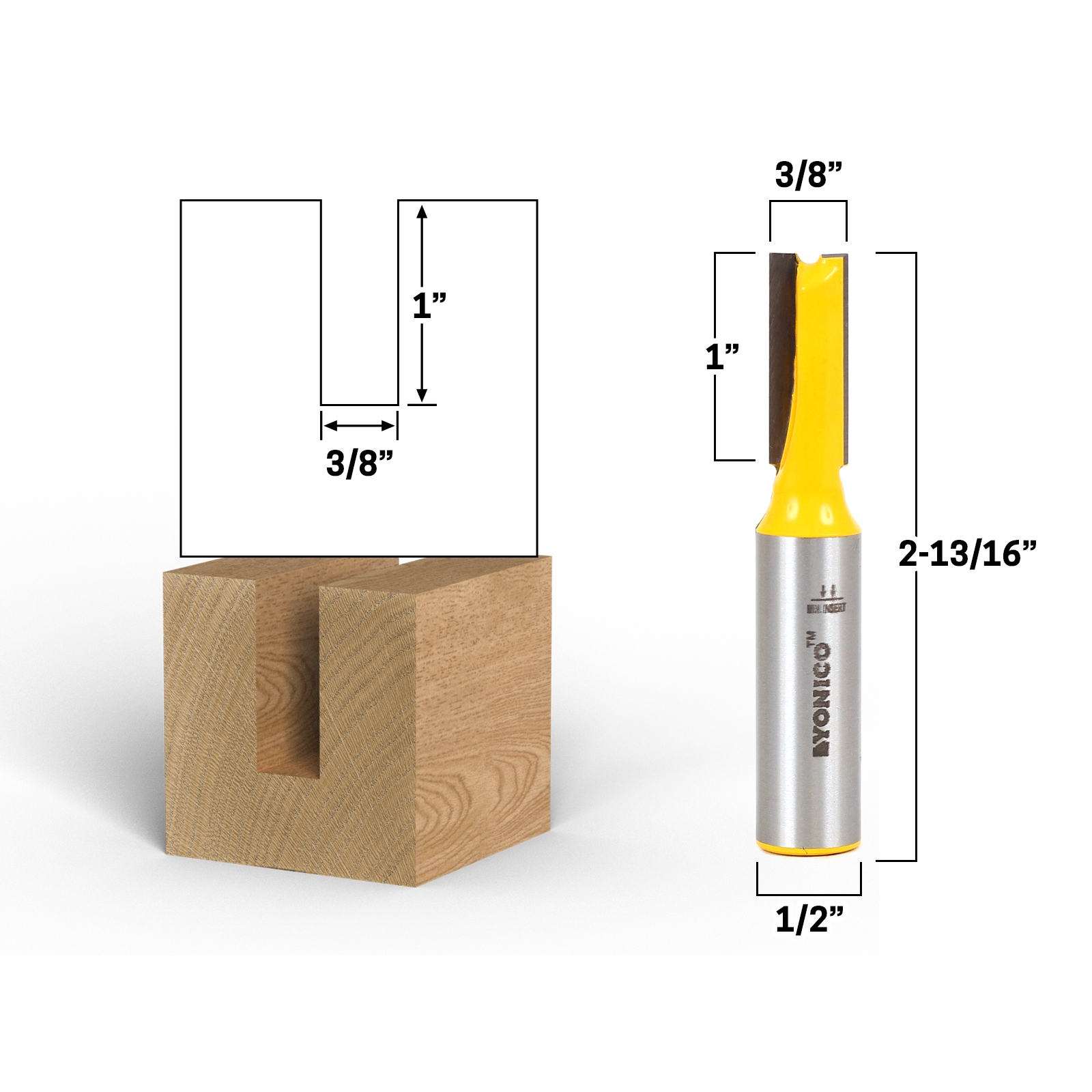 3/8" 1" Height Straight Router Bit - - Yonico 14024